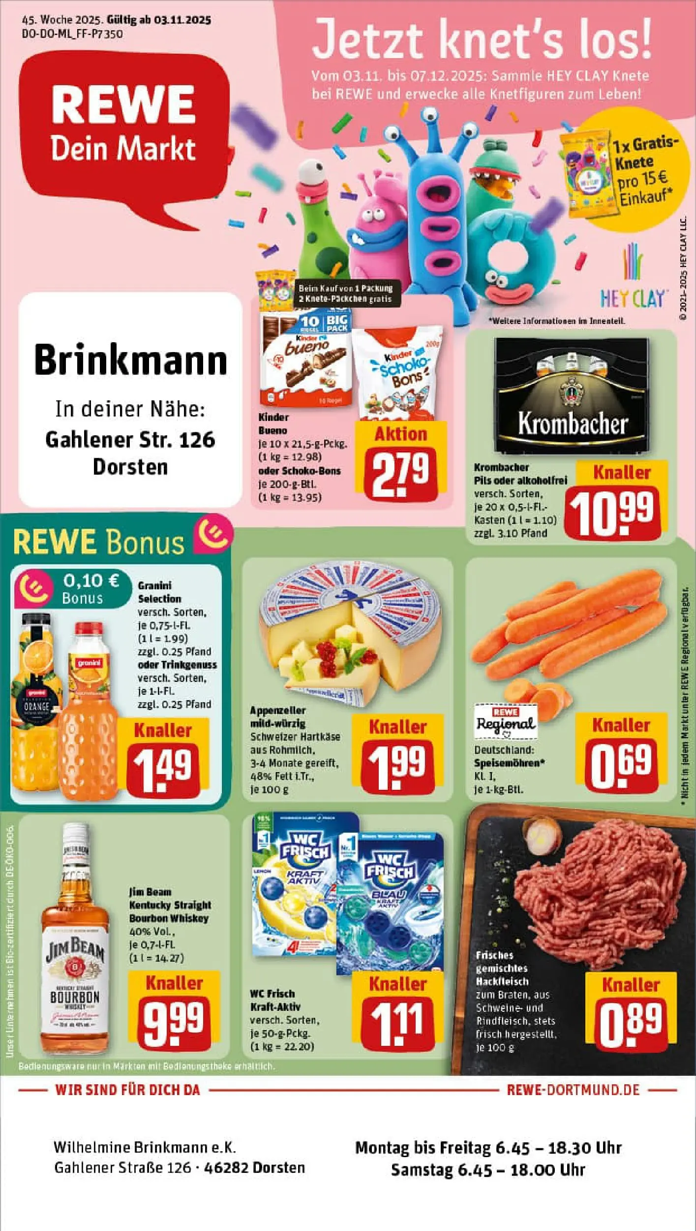 REWE Prospekt ab 02.11.2025 zum Blättern » Angebote | Seite: 1 | Produkte: Kinder bueno, Wc frisch, Whiskey, Hackfleisch