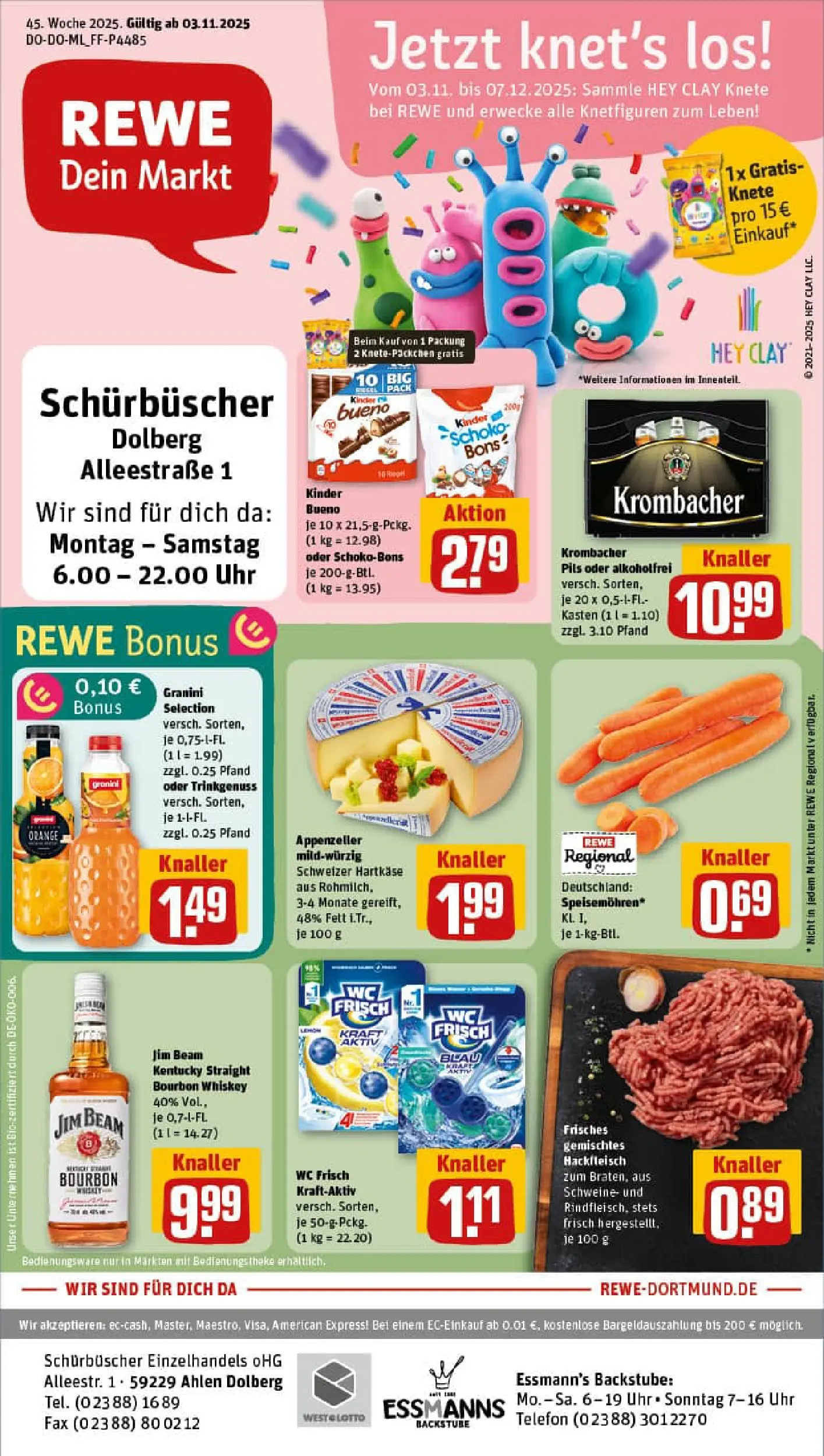 REWE Prospekt ab 02.11.2025 zum Blättern » Angebote | Seite: 1 | Produkte: Pils, Kinder bueno, Bourbon, Hackfleisch