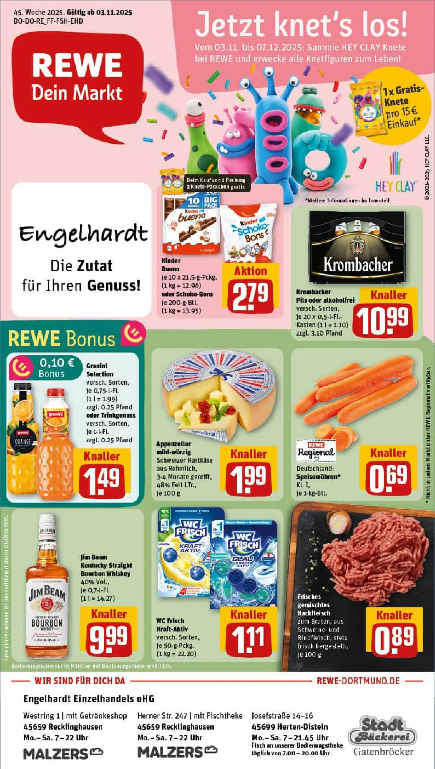 REWE Prospekt ab 02.11.2025 zum Blättern » Angebote | Seite: 1 | Produkte: Bäckerei, Granini, Krombacher, Bourbon