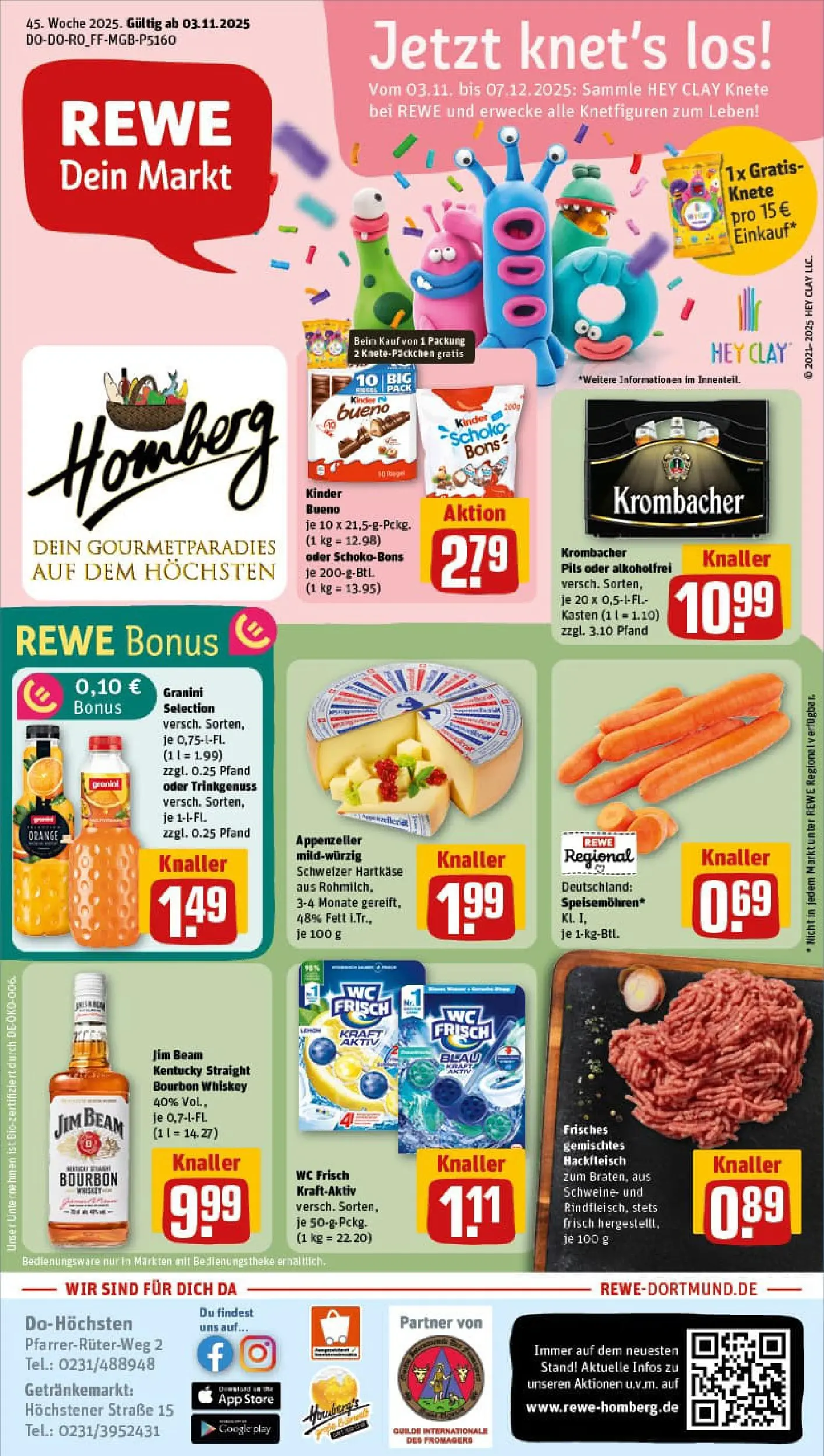 REWE Prospekt ab 03.11.2025 zum Blättern » Angebote | Seite: 1 | Produkte: Pils, Krombacher, Whiskey, Hackfleisch