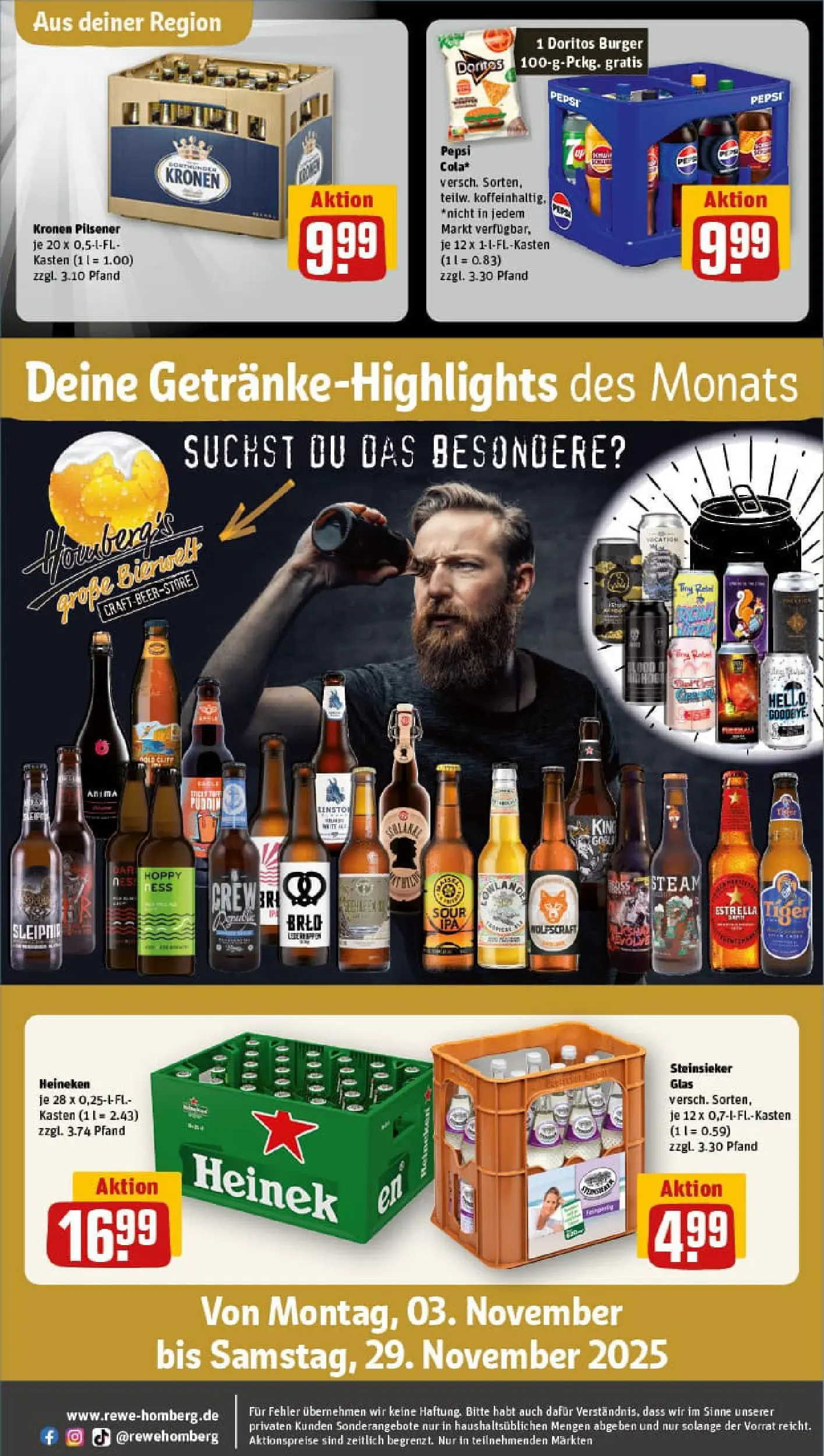 REWE Prospekt ab 03.11.2025 zum Blättern » Angebote | Seite: 31 | Produkte: Cola, Burger, Heineken, Pepsi