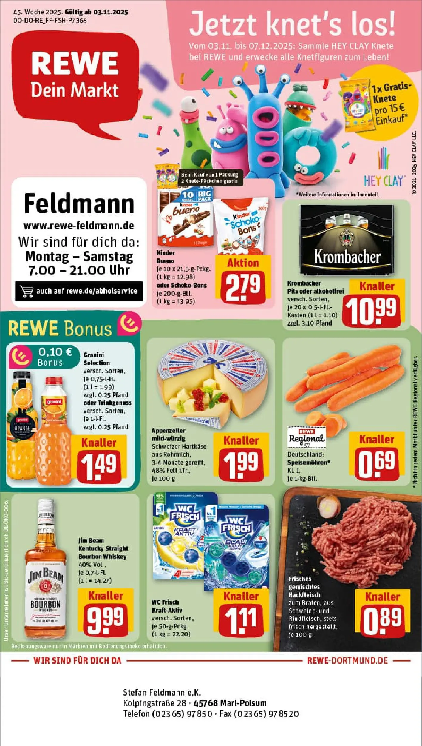 REWE Prospekt ab 02.11.2025 zum Blättern » Angebote | Seite: 1 | Produkte: Kinder bueno, Bourbon, Whiskey, Uhr