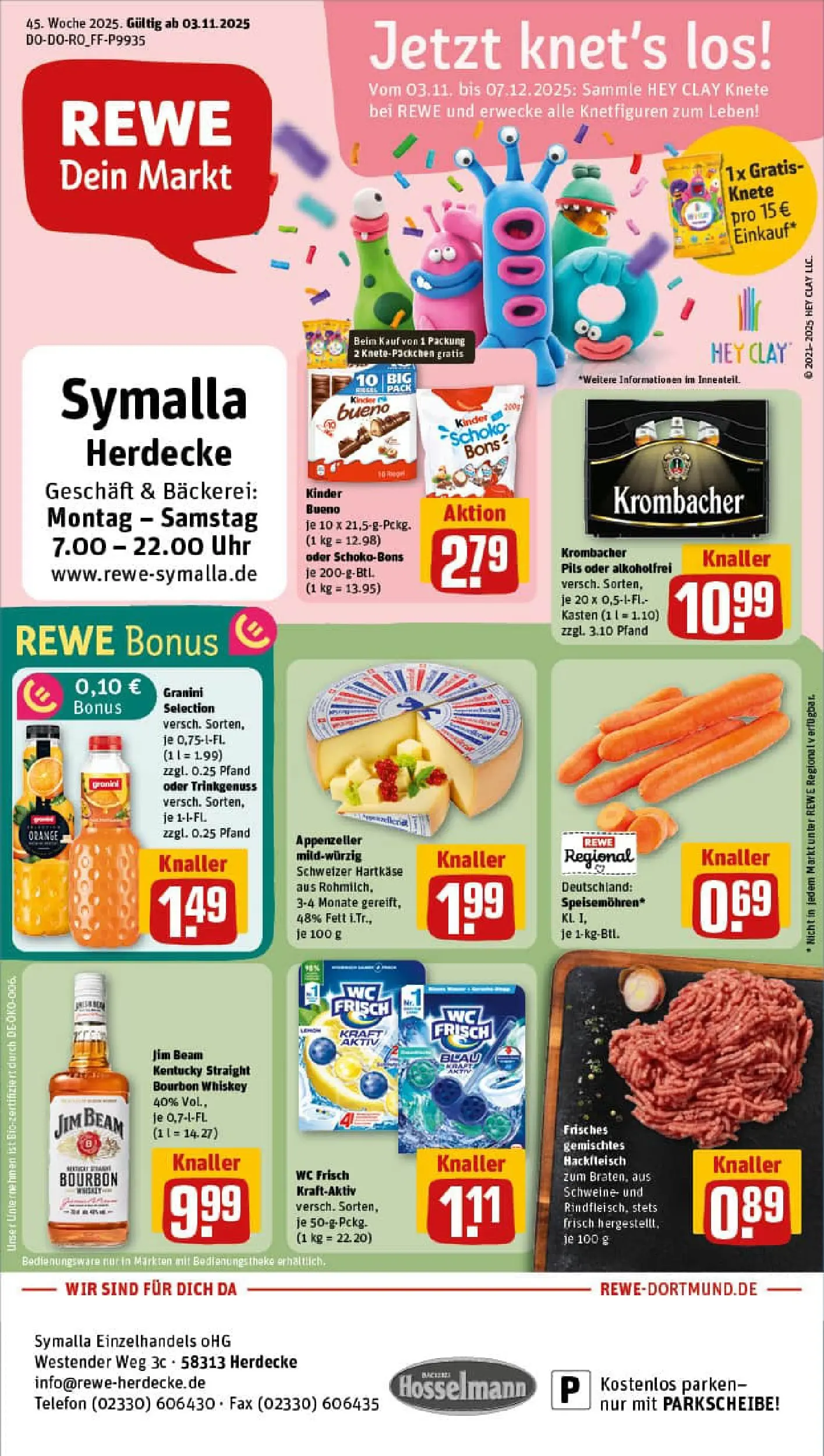 REWE Prospekt ab 02.11.2025 zum Blättern » Angebote | Seite: 1 | Produkte: Jim beam, Bäckerei, Granini, Uhr