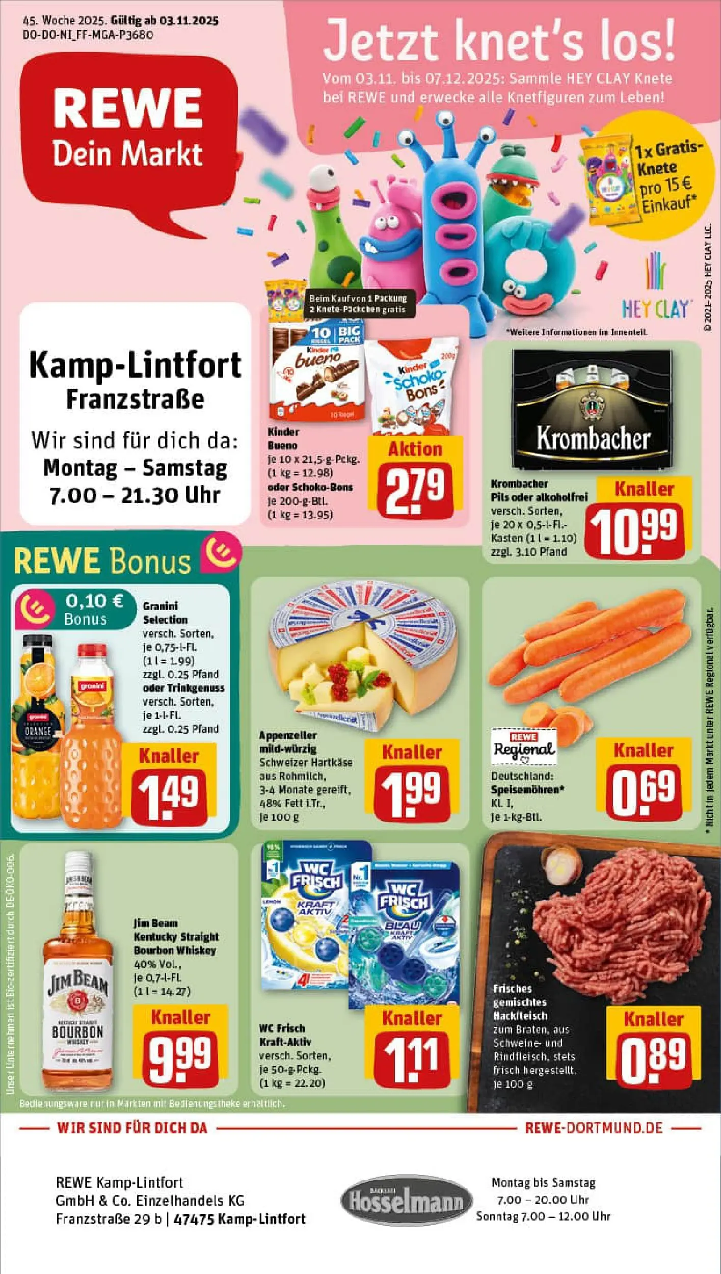 REWE Prospekt ab 02.11.2025 zum Blättern » Angebote | Seite: 1 | Produkte: Jim beam, Kinder bueno, Whiskey, Uhr