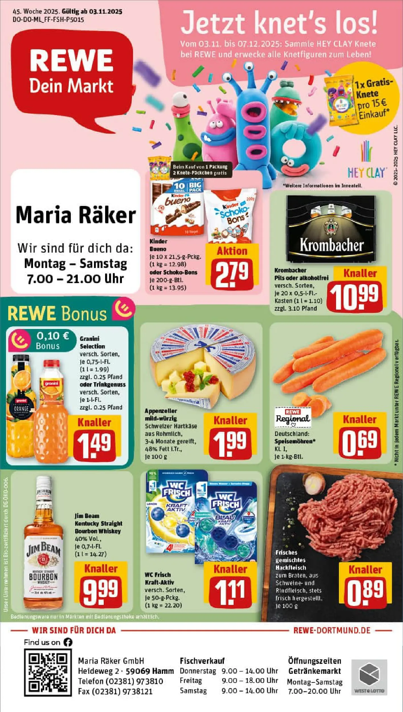 REWE Prospekt ab 02.11.2025 zum Blättern » Angebote | Seite: 1 | Produkte: Jim beam, Kinder bueno, Granini, Telefon