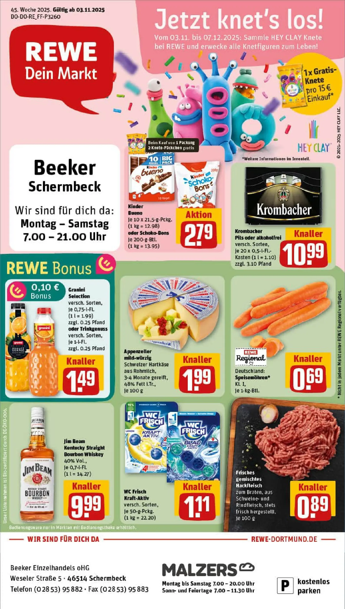 REWE Prospekt ab 02.11.2025 zum Blättern » Angebote | Seite: 1 | Produkte: Kinder bueno, Granini, Whiskey, Telefon