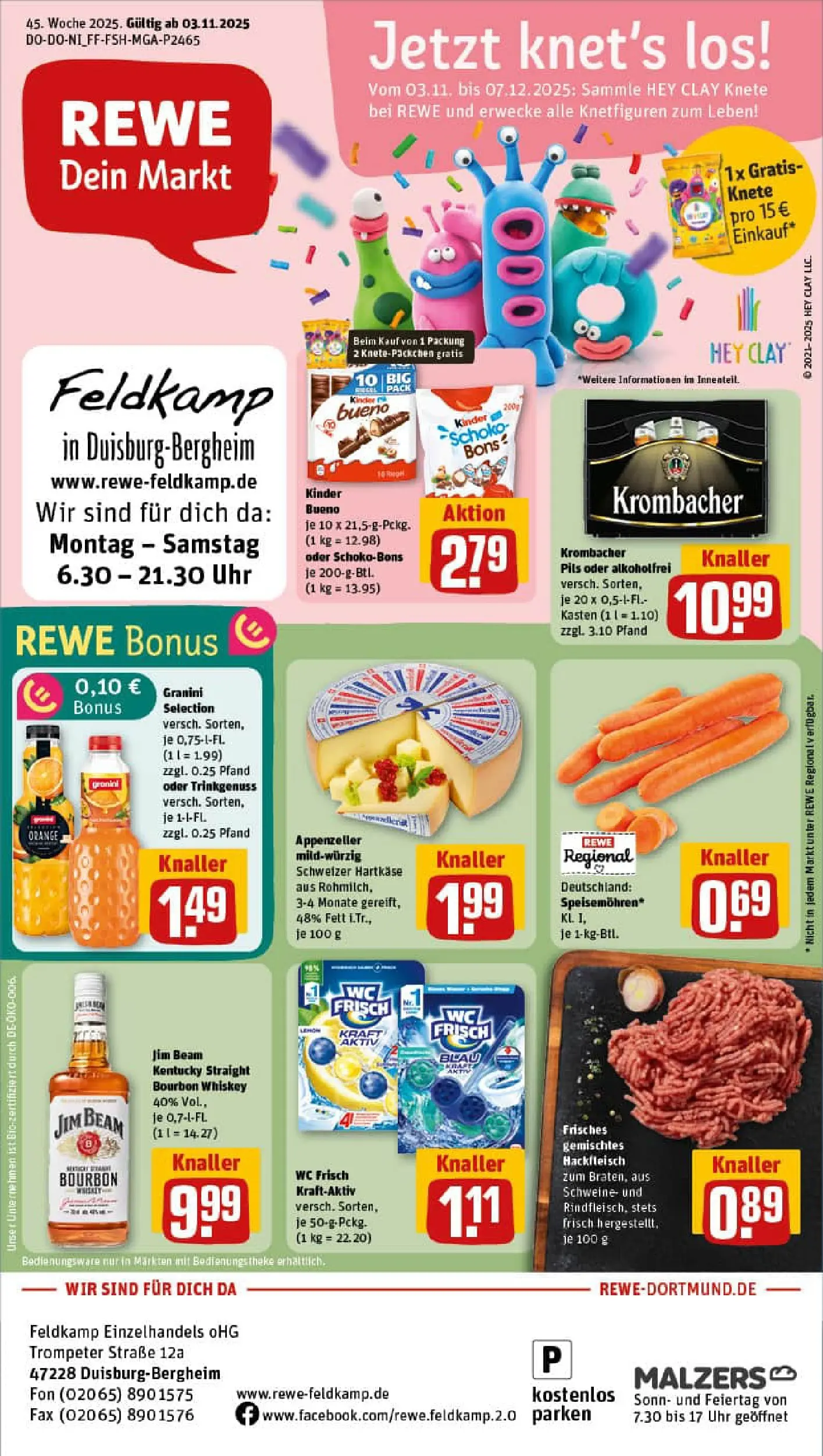REWE Prospekt ab 02.11.2025 zum Blättern » Angebote | Seite: 1 | Produkte: Pils, Kinder bueno, Krombacher, Uhr