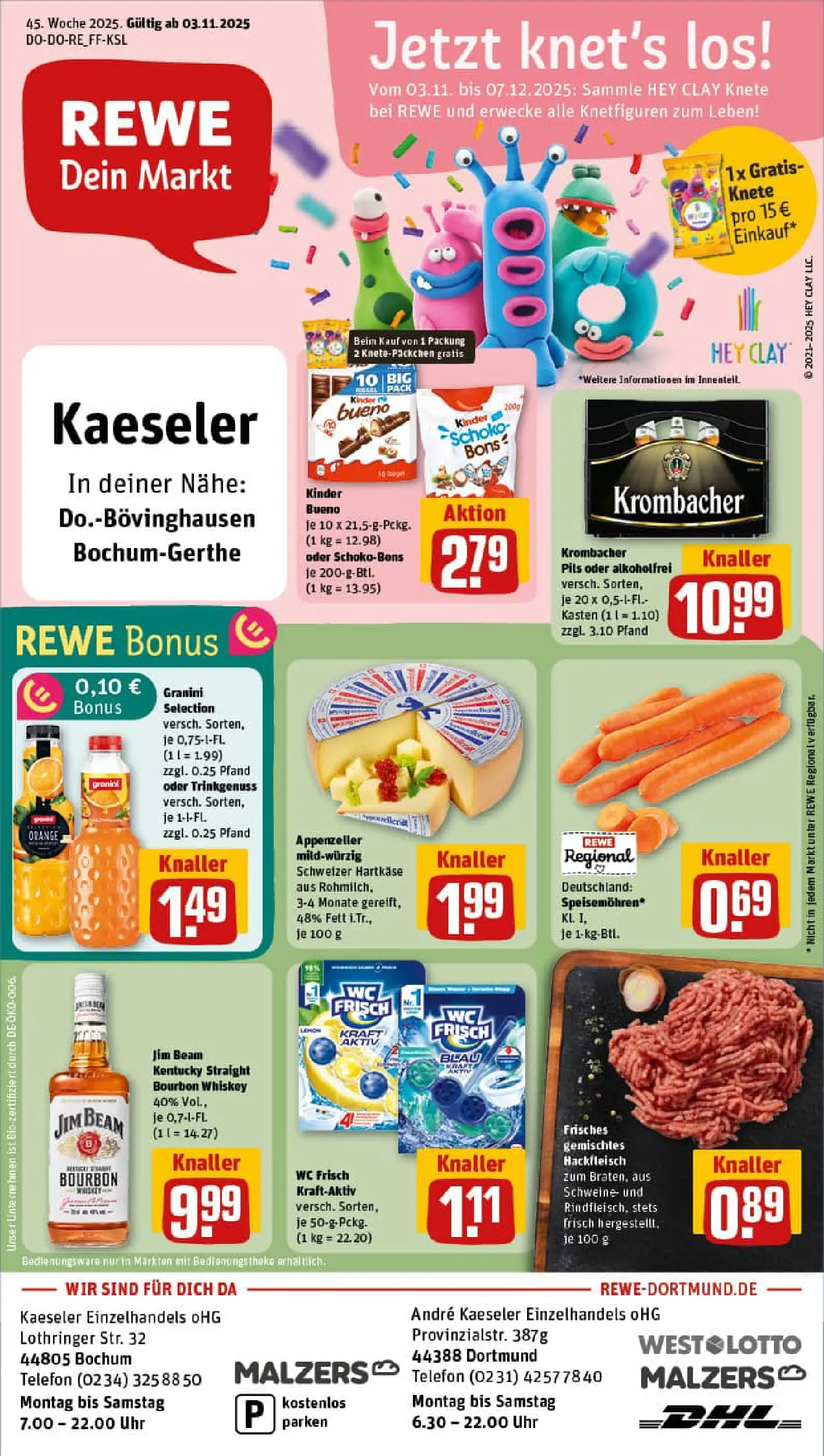 REWE Prospekt ab 02.11.2025 zum Blättern » Angebote | Seite: 1 | Produkte: Bourbon, Whiskey, Uhr, Hackfleisch
