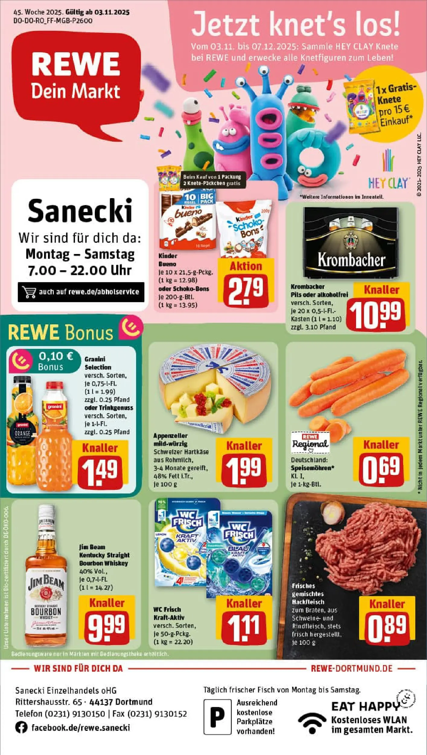 REWE Prospekt ab 03.11.2025 zum Blättern » Angebote | Seite: 1 | Produkte: Wc frisch, Whiskey, Telefon, Uhr