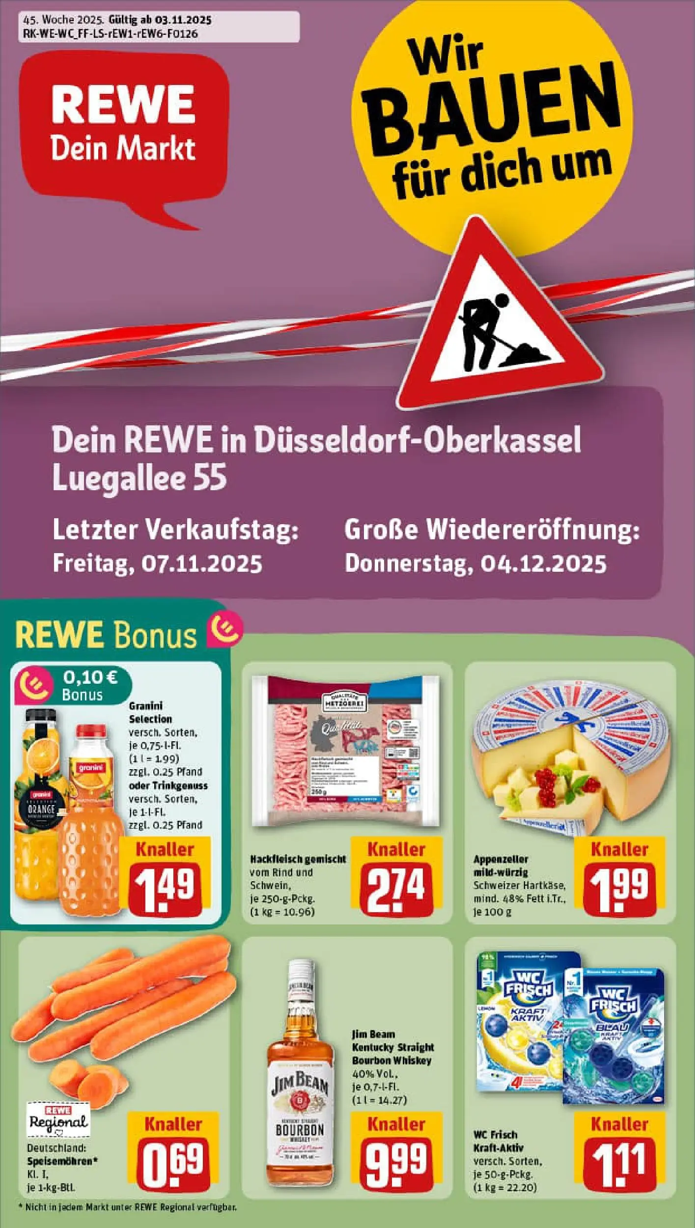REWE Prospekt ab 02.11.2025 zum Blättern » Angebote | Seite: 1 | Produkte: Wc frisch, Granini, Bourbon, Whiskey