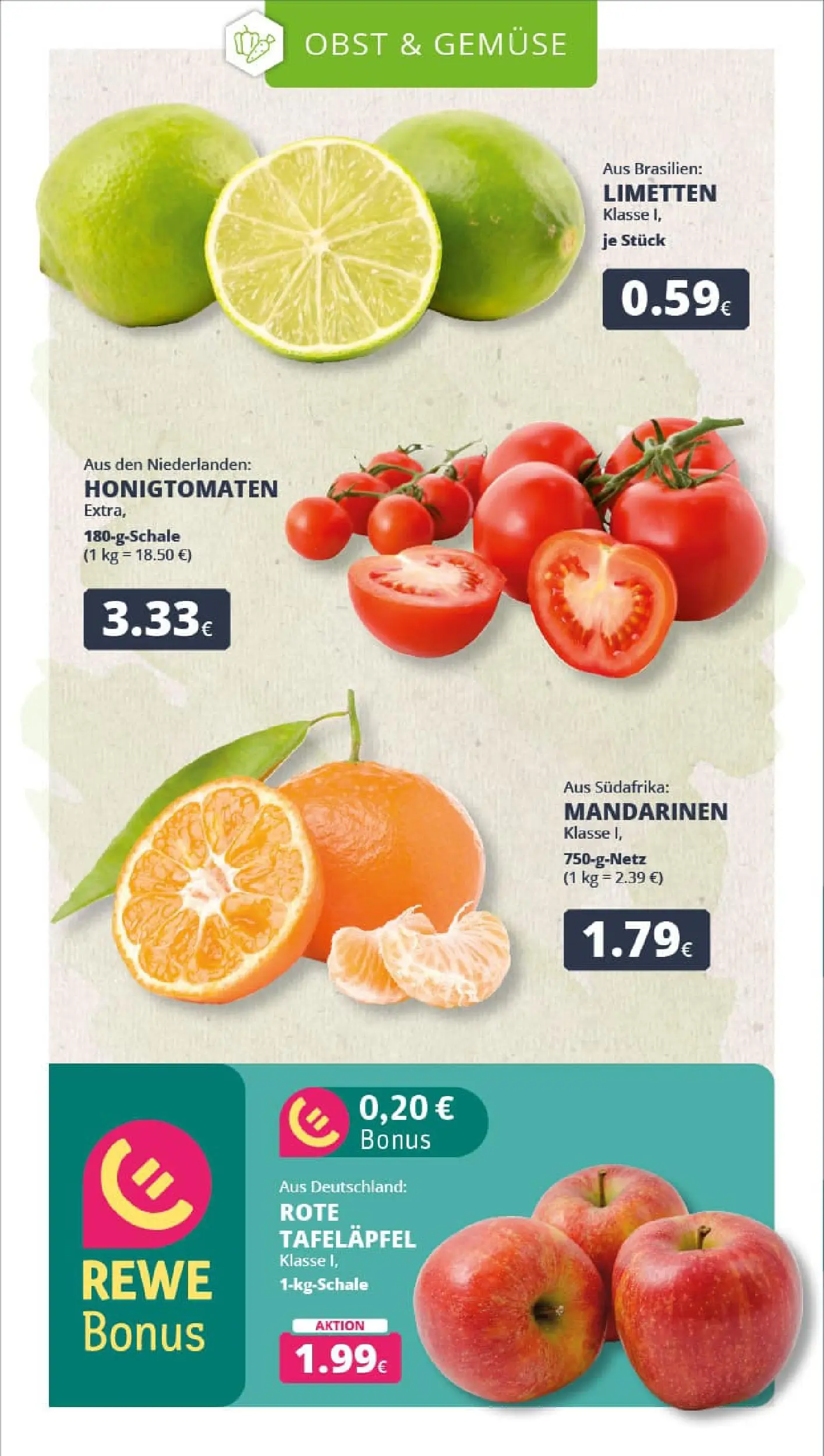 REWE Prospekt ab 03.11.2025 zum Blättern » Angebote | Seite: 10 | Produkte: Limetten, Mandarinen, Gemüse, Obst