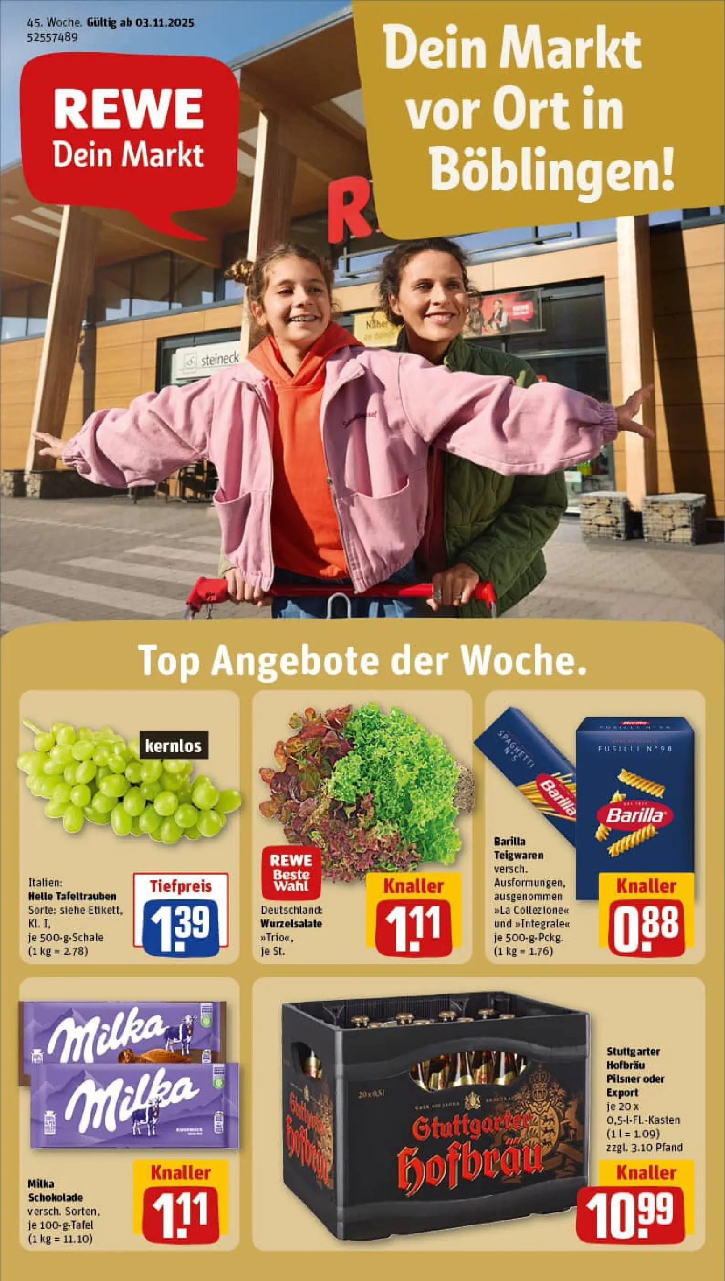 REWE Prospekt ab 02.11.2025 zum Blättern » Angebote | Seite: 1 | Produkte: Top, Milka schokolade, Milka, Pasta