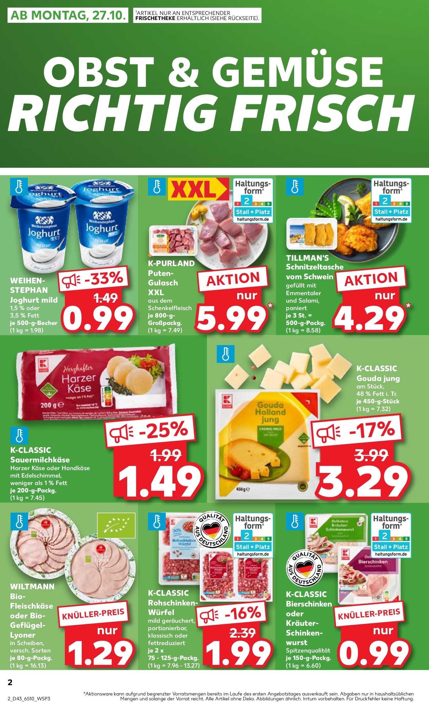 Prospekt Kaufland ab 27.10.2025 » Angebote Online zum Blättern | Seite: 2 | Produkte: Gouda, Obst, Wurst, Schinken