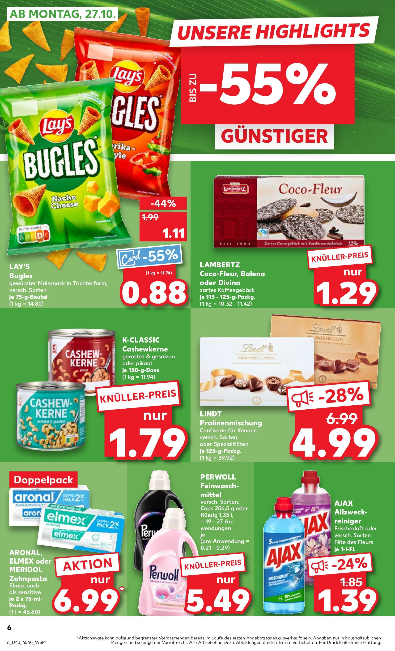 Prospekt Kaufland ab 27.10.2025 » Angebote Online zum Blättern | Seite: 6 | Produkte: Perwoll, Zahnpasta, Lindt