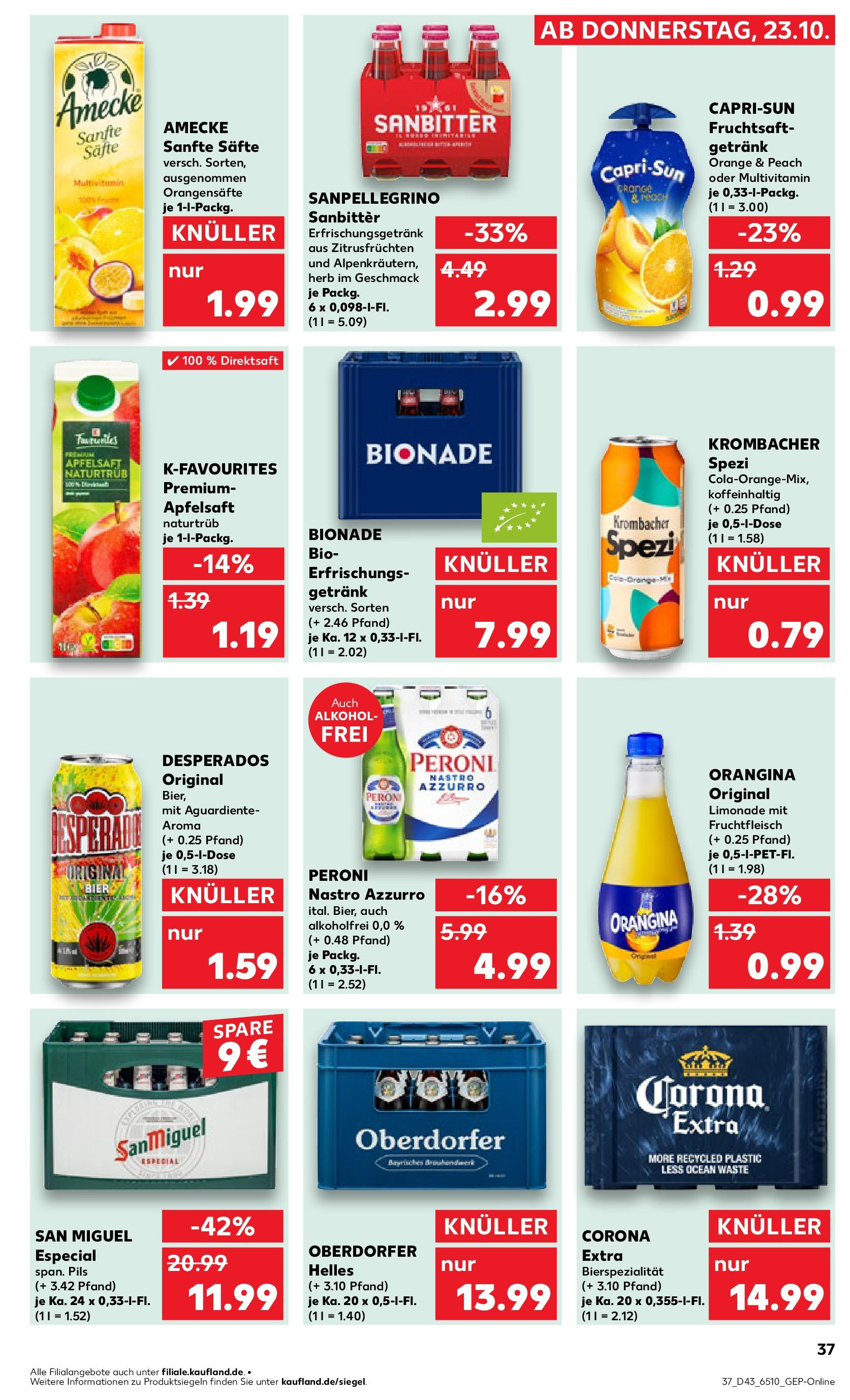 Prospekt Kaufland ab 27.10.2025 » Angebote Online zum Blättern | Seite: 37 | Produkte: Pils, Limonade, Desperados, Krombacher
