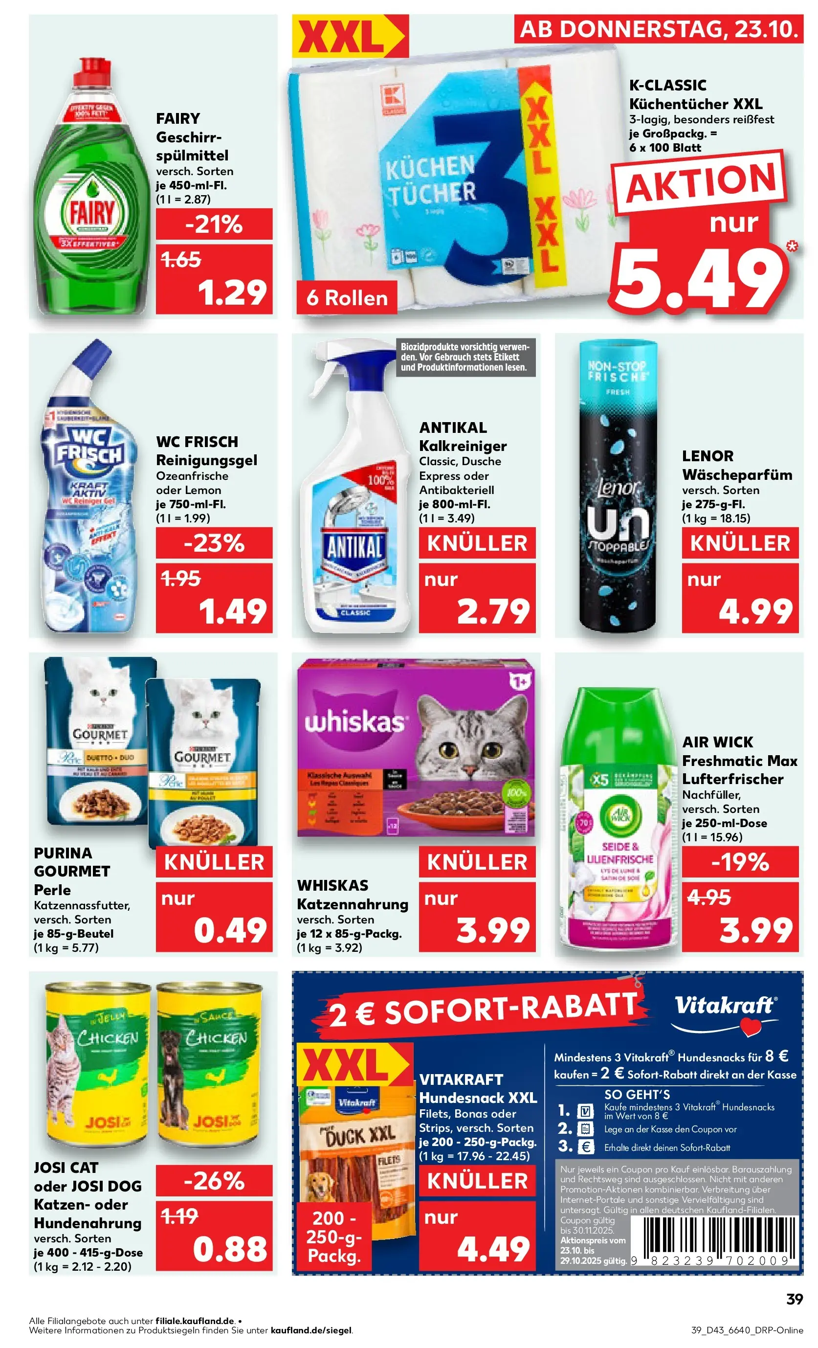 Prospekt Kaufland ab 27.10.2025 » Angebote Online zum Blättern | Seite: 39 | Produkte: Lenor, Dusche, Wc frisch, Whiskas