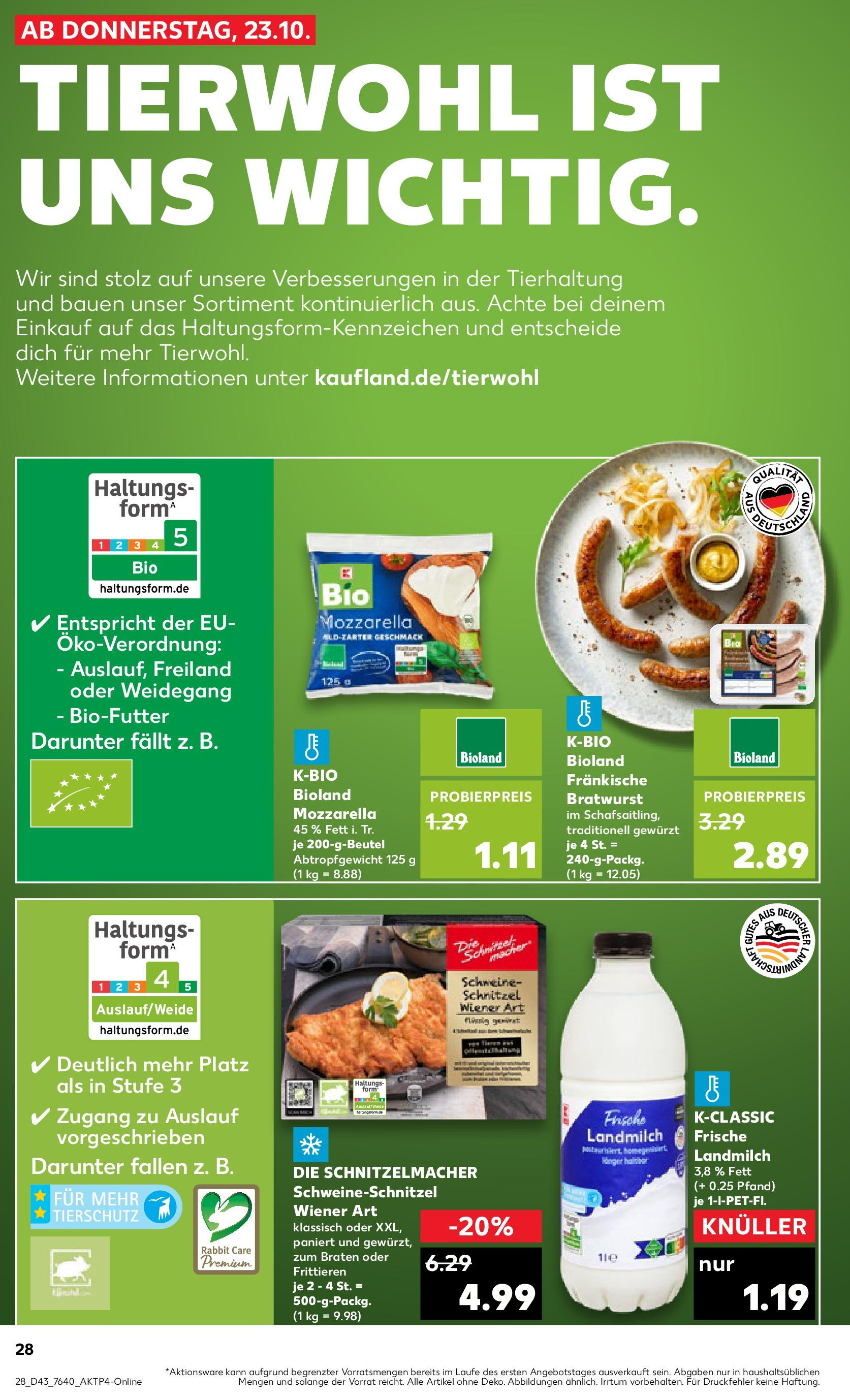 Prospekt Kaufland ab 27.10.2025 » Angebote Online zum Blättern | Seite: 28 | Produkte: Mozzarella, Bratwurst, Schnitzel