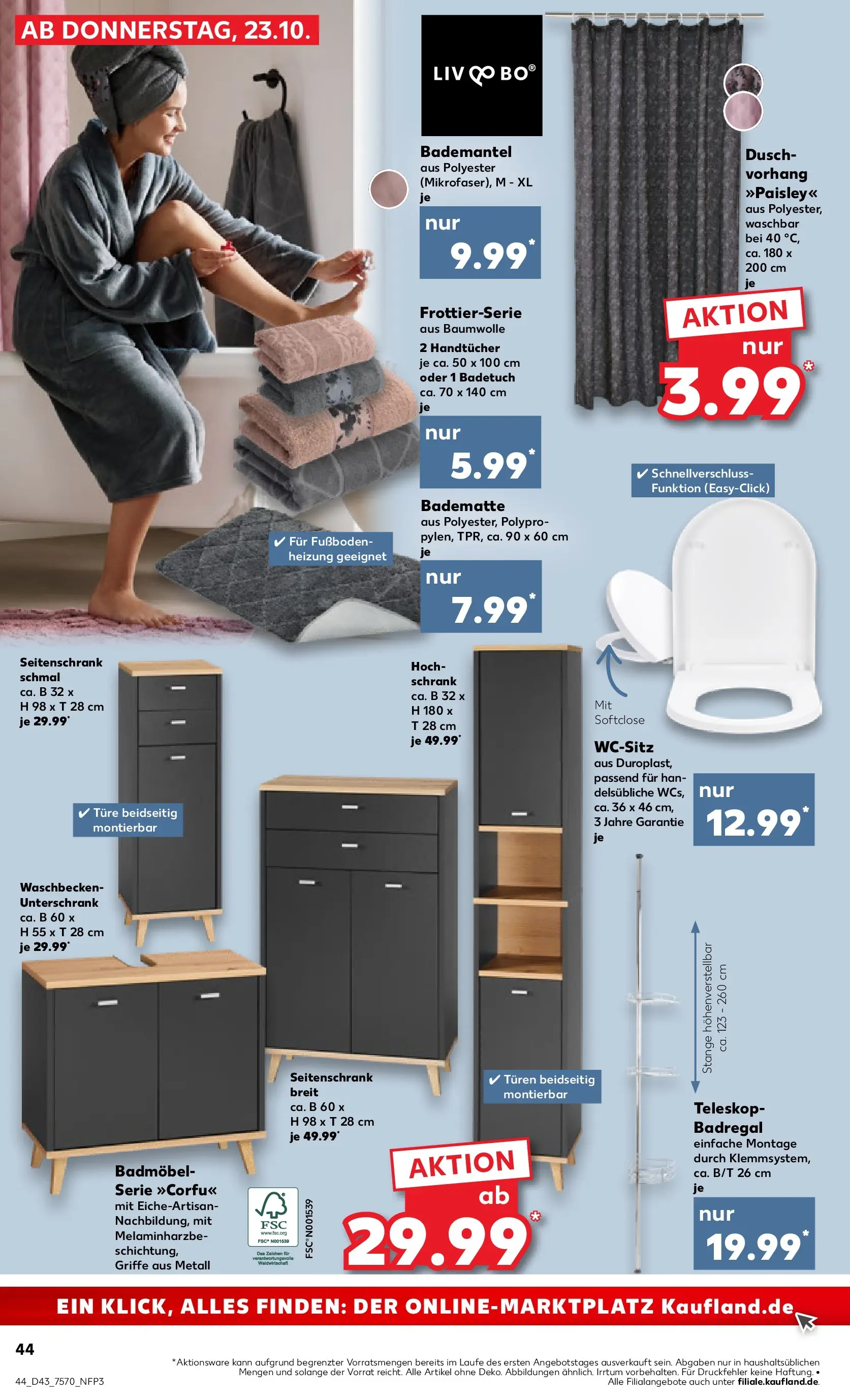 Prospekt Kaufland ab 27.10.2025 » Angebote Online zum Blättern | Seite: 44 | Produkte: Waschbecken, Badregal, Vorhang, Bademantel