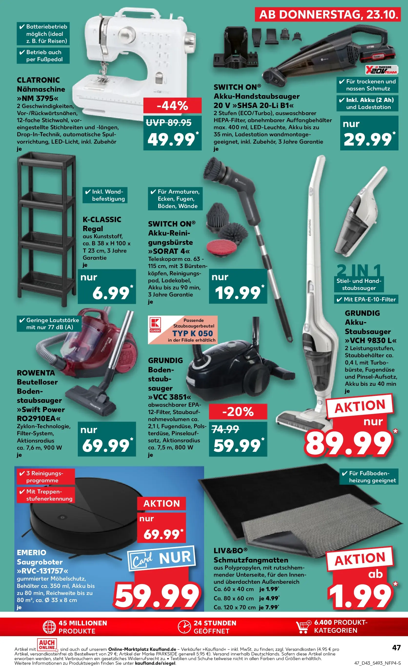 Prospekt Kaufland ab 27.10.2025 » Angebote Online zum Blättern | Seite: 47 | Produkte: Staubsauger, Nähmaschine, Regal