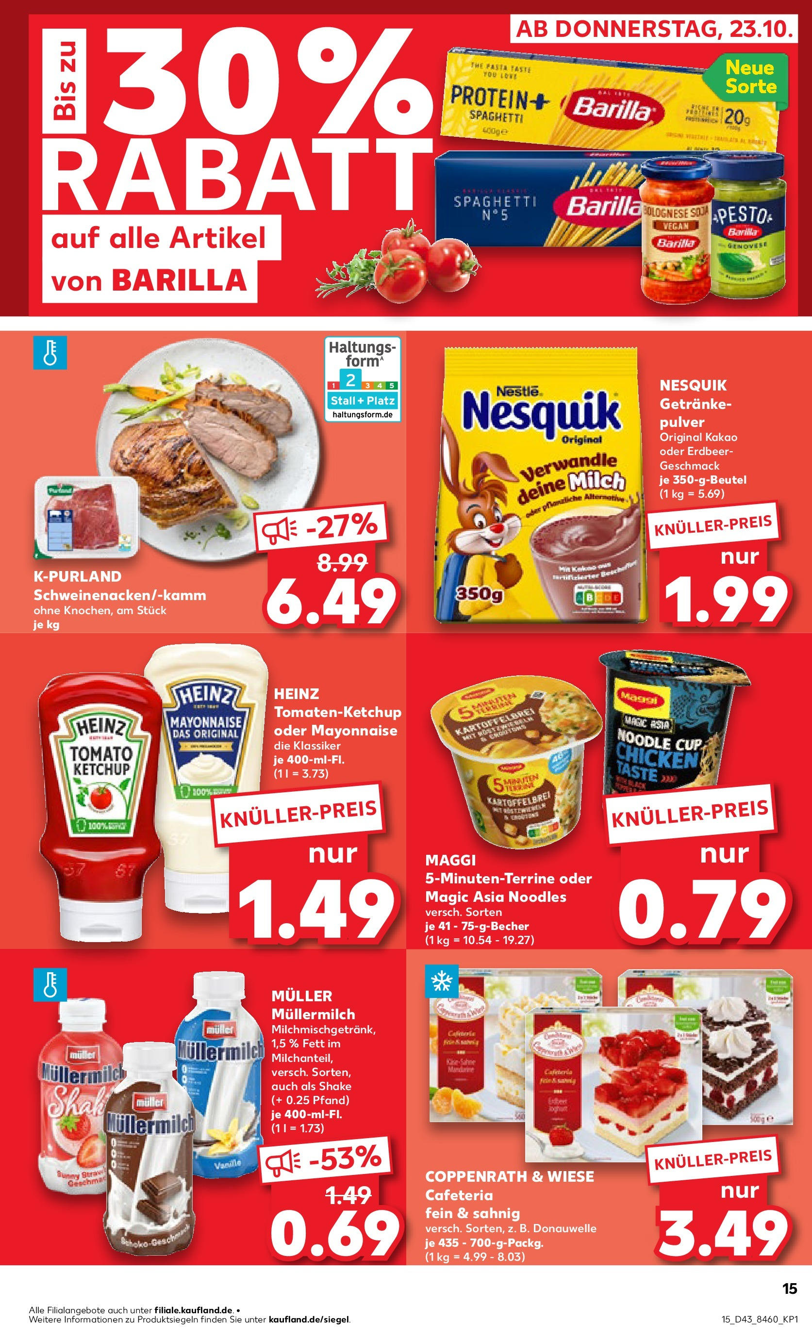 Prospekt Kaufland ab 27.10.2025 » Angebote Online zum Blättern | Seite: 15 | Produkte: Nesquik, Barilla, Mayonnaise, Müllermilch