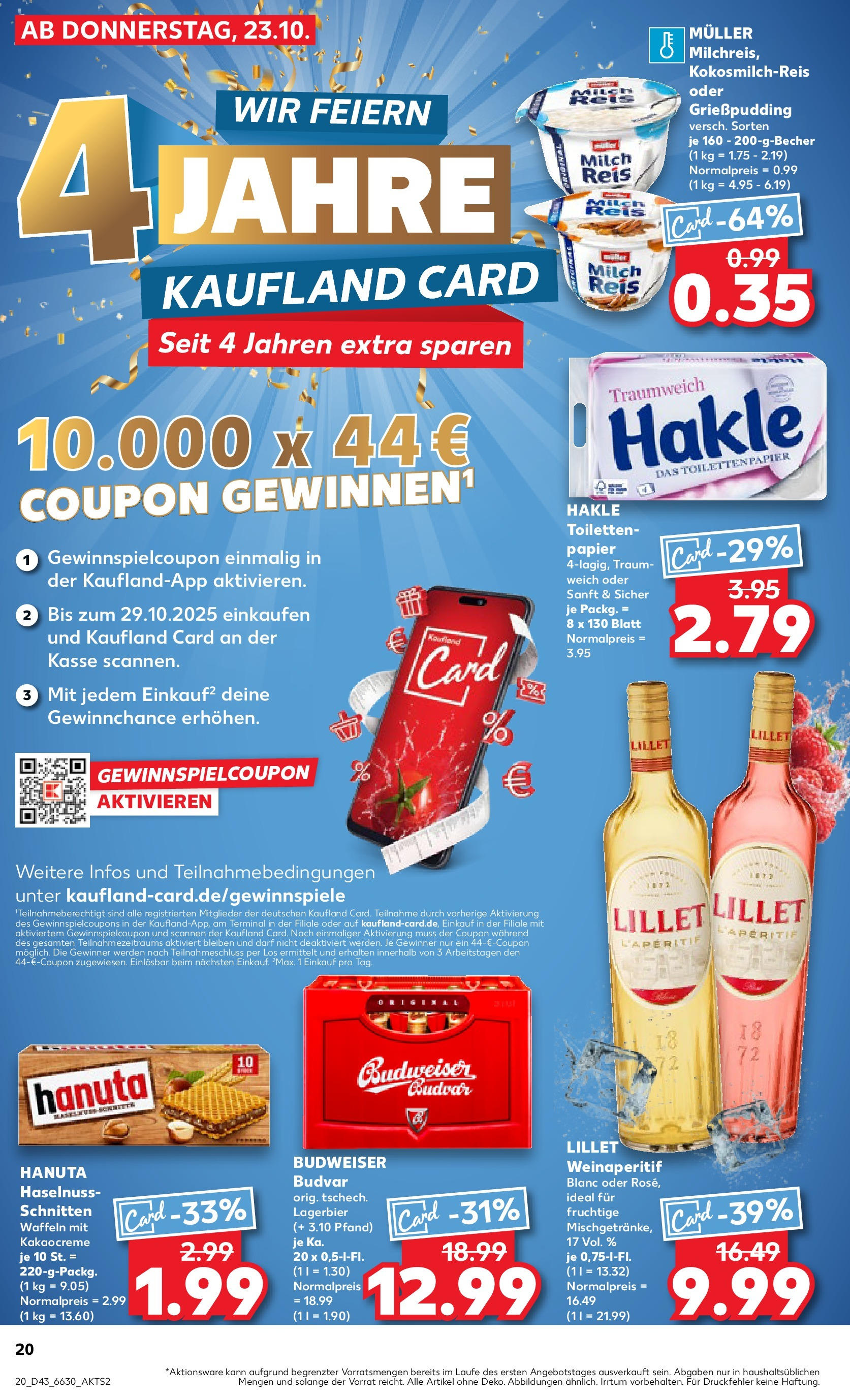 Prospekt Kaufland ab 27.10.2025 » Angebote Online zum Blättern | Seite: 20 | Produkte: Milch, Waffeln, Lillet, Budweiser