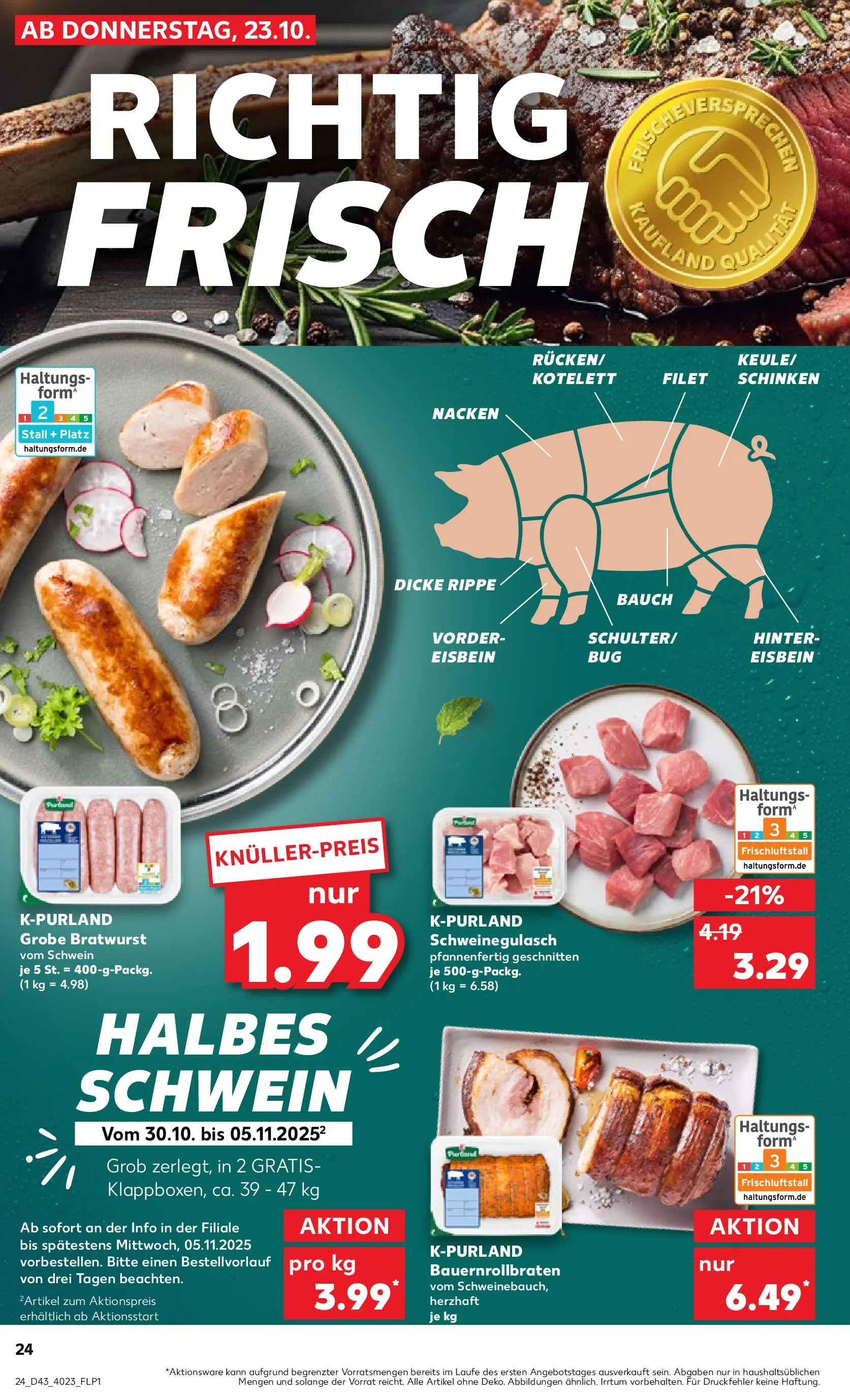 Prospekt Kaufland ab 27.10.2025 » Angebote Online zum Blättern | Seite: 24 | Produkte: Schweinegulasch, Bratwurst, Schinken