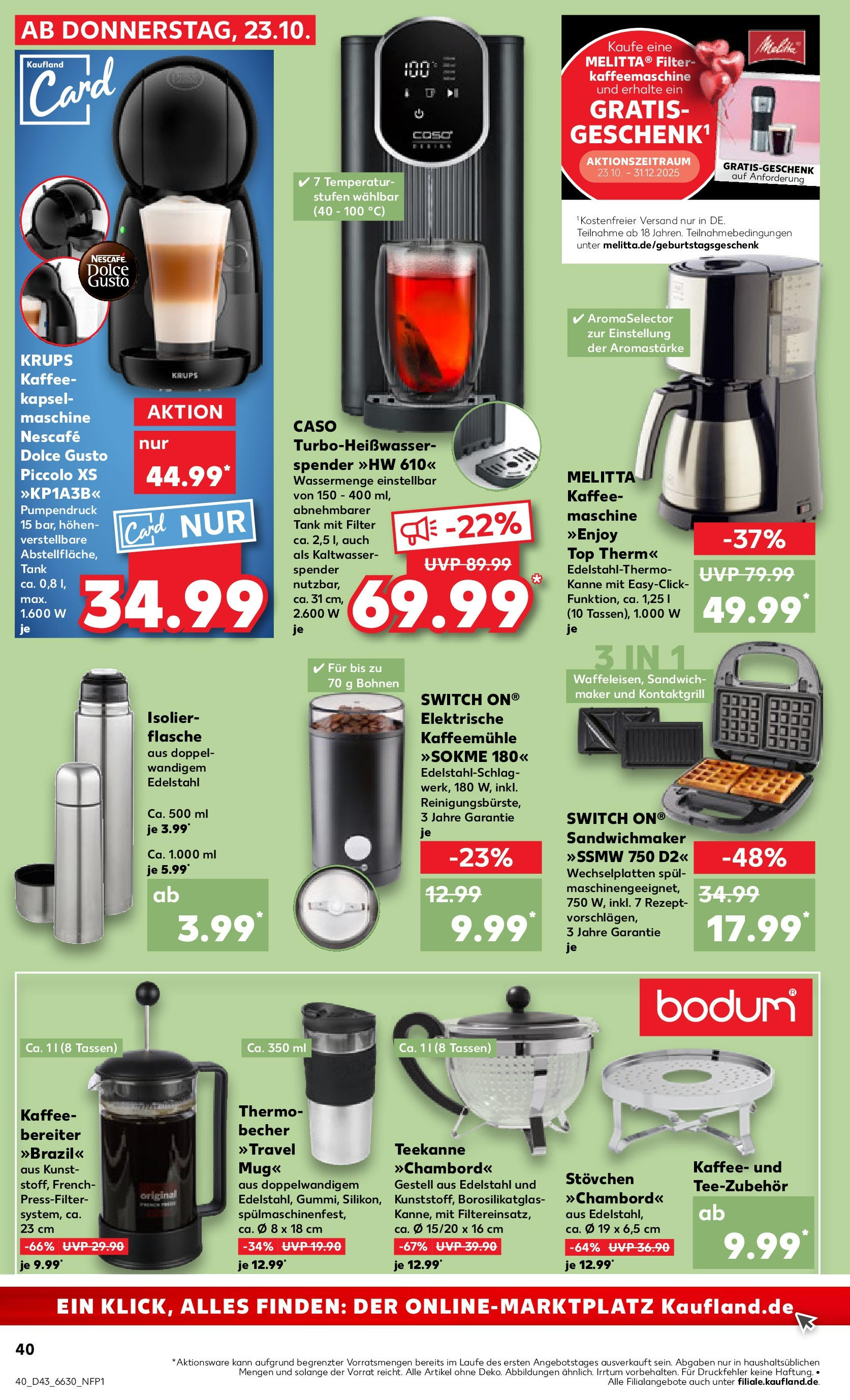 Prospekt Kaufland ab 27.10.2025 » Angebote Online zum Blättern | Seite: 40 | Produkte: Kaffeemaschine, Nescafe, Sandwichmaker, Teekanne