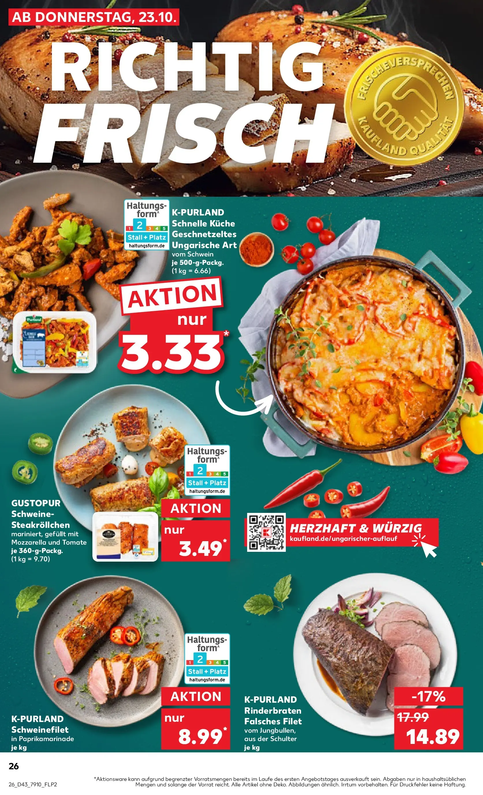 Prospekt Kaufland ab 27.10.2025 » Angebote Online zum Blättern | Seite: 26 | Produkte: Rinderbraten, Mozzarella, Küche, Schweinefilet