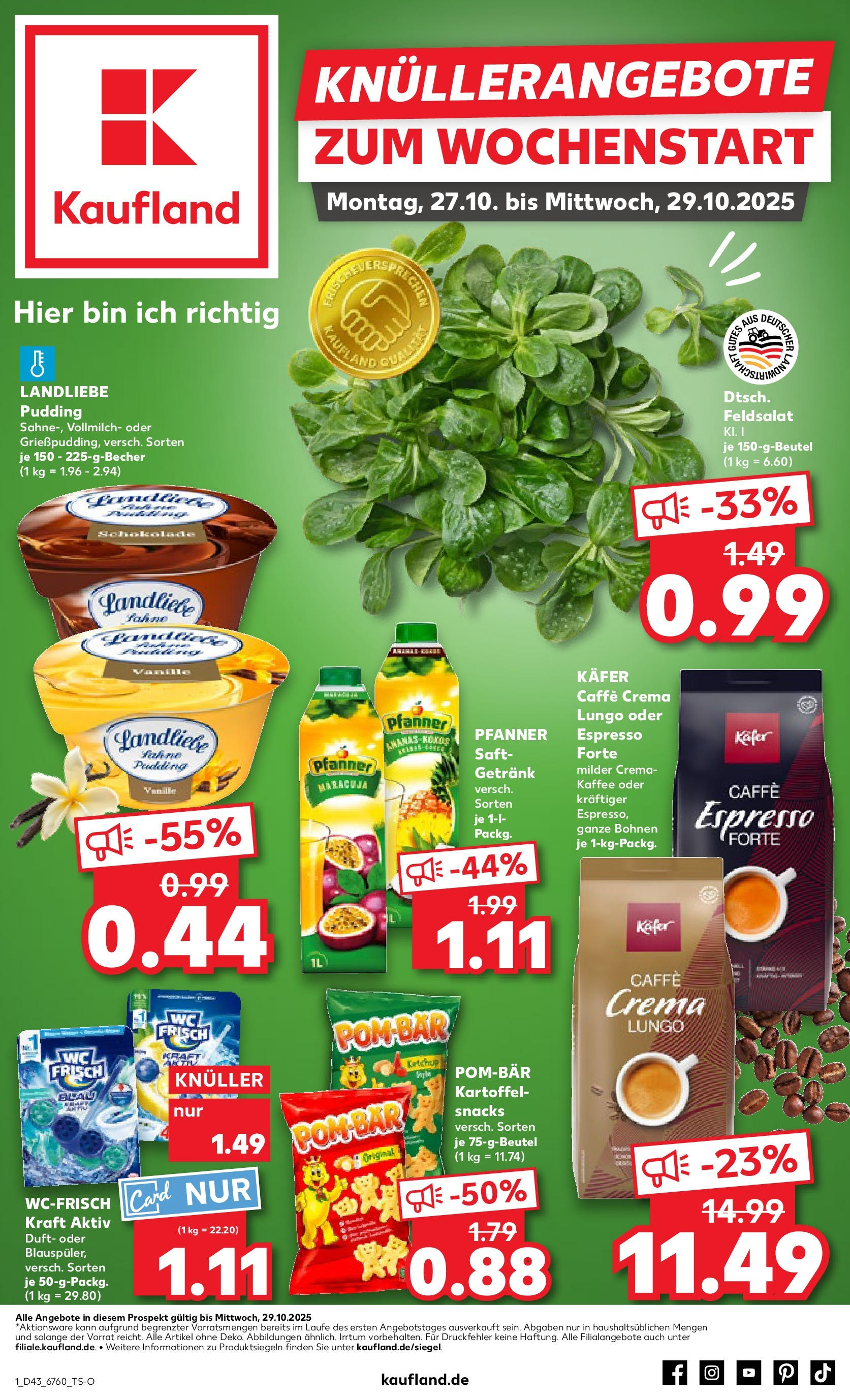 Prospekt Kaufland ab 27.10.2025 » Angebote Online zum Blättern | Seite: 1 | Produkte: Kaffee, POM-BÄR, Saft, Ketchup