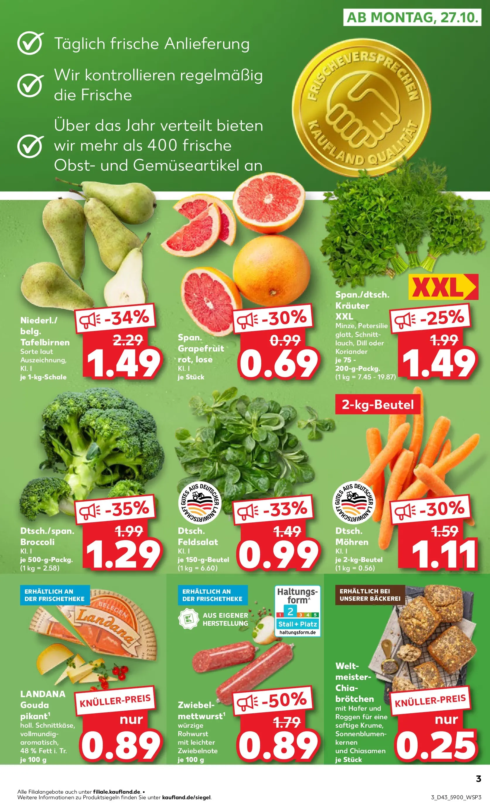 Prospekt Kaufland ab 27.10.2025 » Angebote Online zum Blättern | Seite: 3 | Produkte: Gouda, Mohren, Grapefruit, Dill