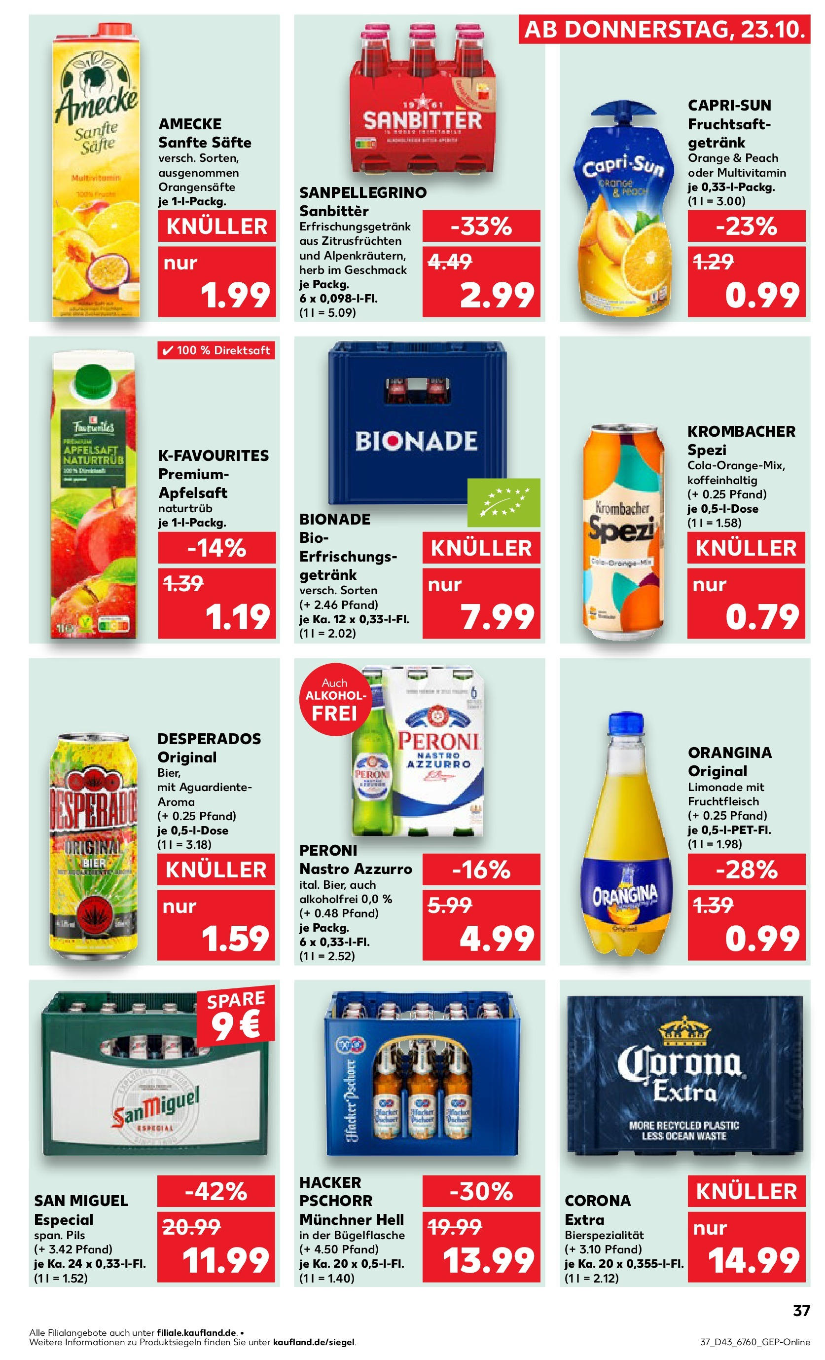 Prospekt Kaufland ab 27.10.2025 » Angebote Online zum Blättern | Seite: 37 | Produkte: Cola, Bionade, Krombacher, Fruchtsaft