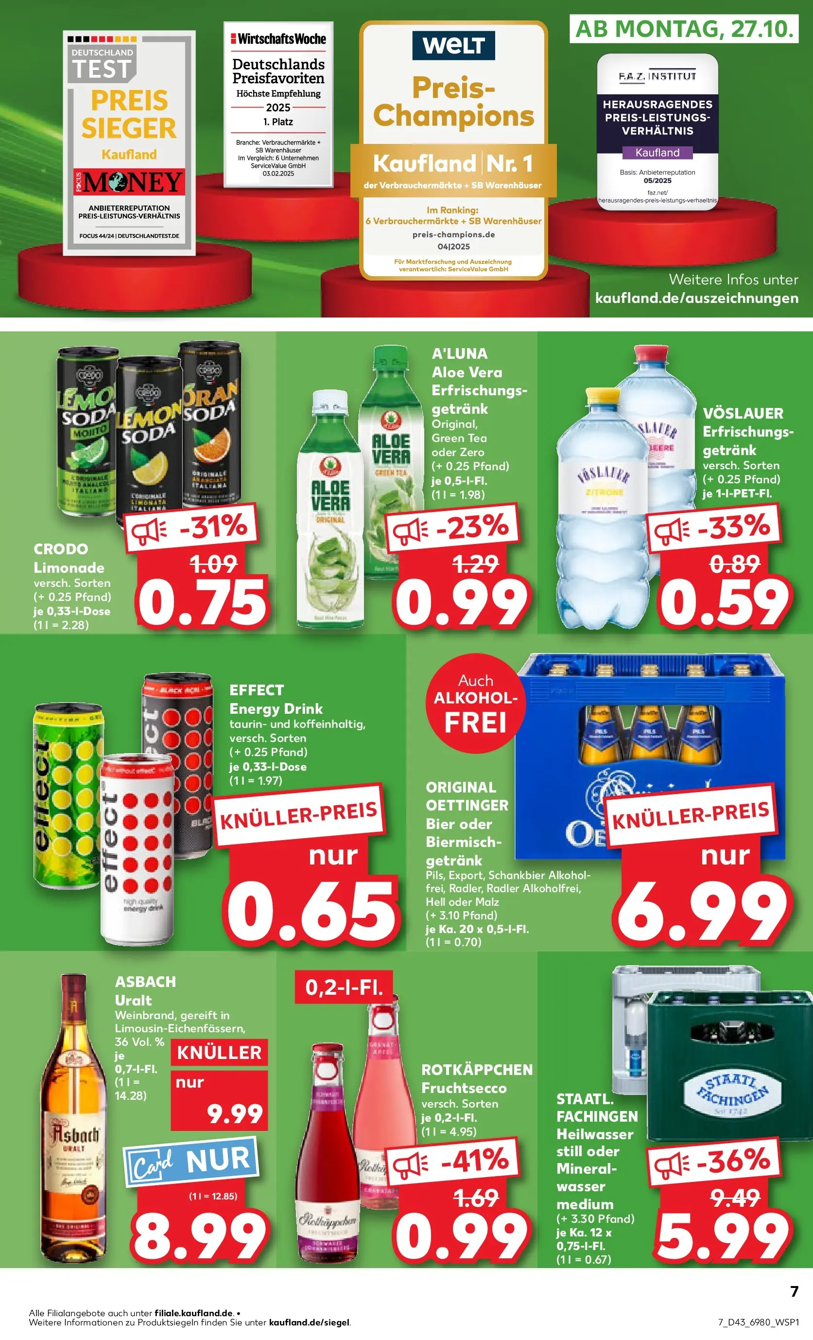 Prospekt Kaufland ab 27.10.2025 » Angebote Online zum Blättern | Seite: 7 | Produkte: Bier, Oettinger, Wasser, Asbach