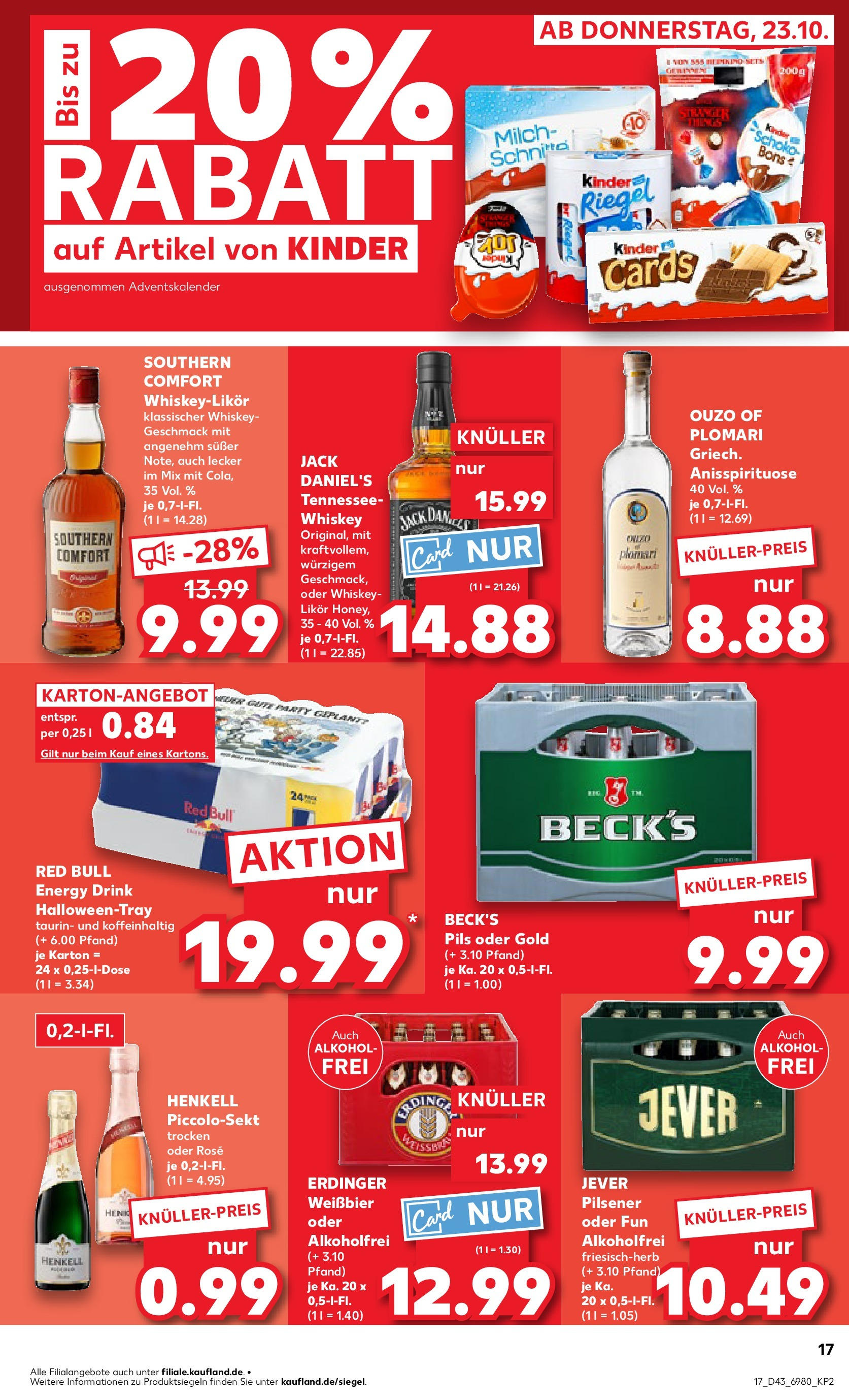 Prospekt Kaufland ab 27.10.2025 » Angebote Online zum Blättern | Seite: 17 | Produkte: Milch, Weißbier, Kinder riegel, Whiskey