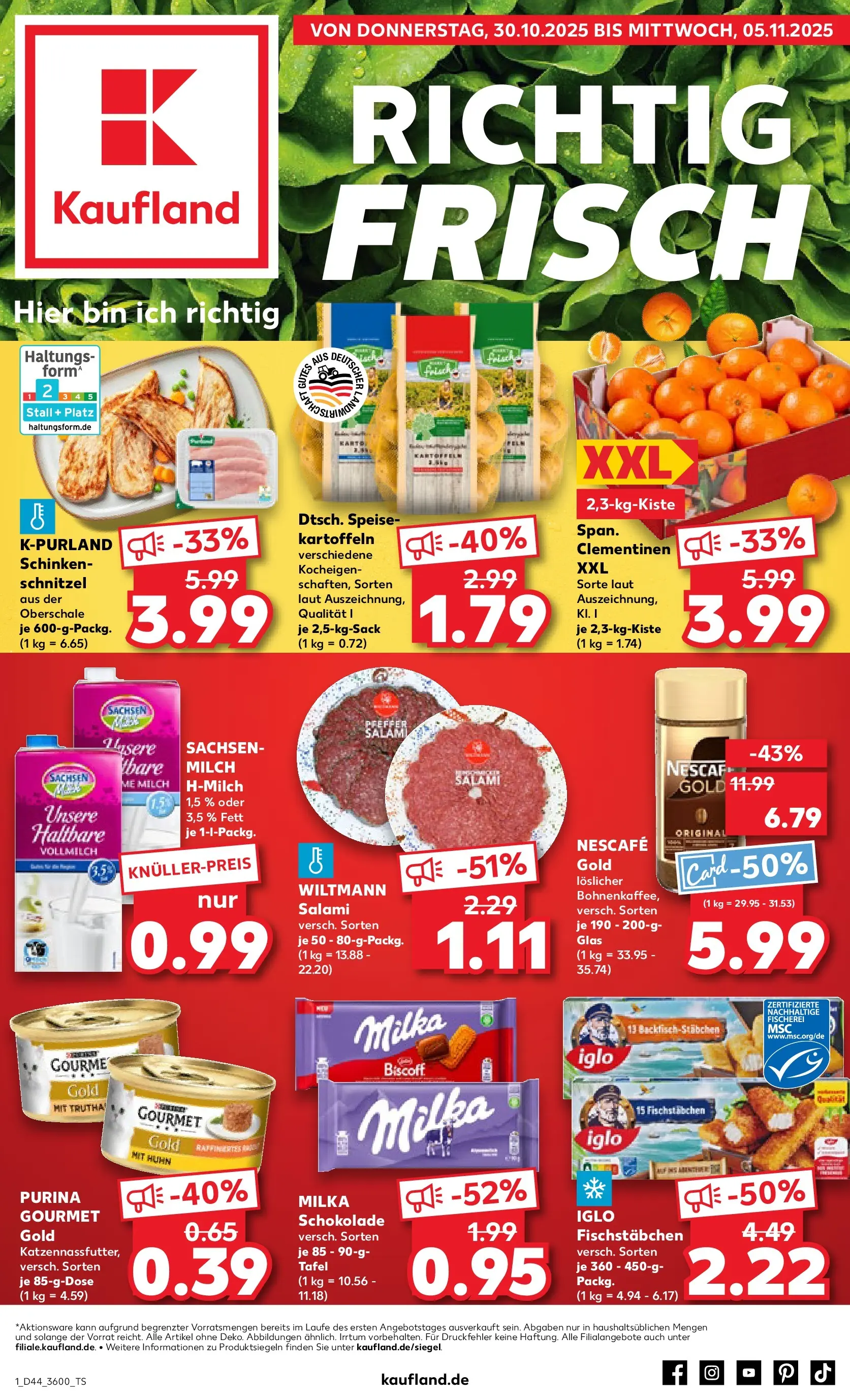 Prospekt Kaufland ab 29.10.2025 » Angebote und Werbung Online | Seite: 1 | Produkte: Milch, Kartoffeln, Fischstabchen, Salami Prospekt Kaufland ab 29.10.2025 » Angebote Online zum Blättern | Seite: 1 | Produkte: Milch, Kartoffeln, Fischstabchen, Salami