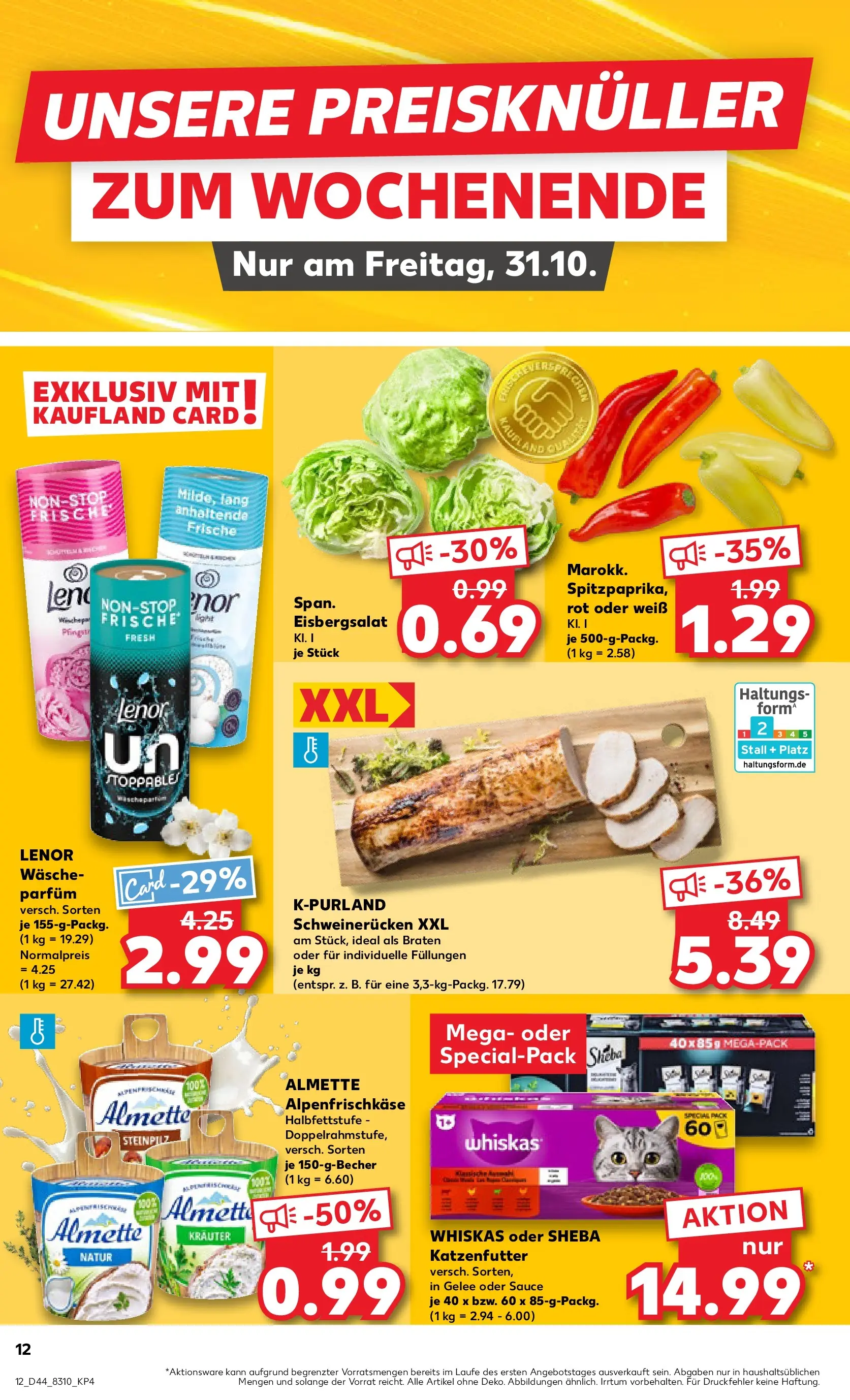 Prospekt Kaufland ab 30.10.2025 » Angebote und Werbung Online | Seite: 12 | Produkte: Lenor, Almette, Sheba, Schweinerucken Prospekt Kaufland ab 30.10.2025 » Angebote Online zum Blättern | Seite: 12 | Produkte: Lenor, Almette, Sheba, Schweinerucken