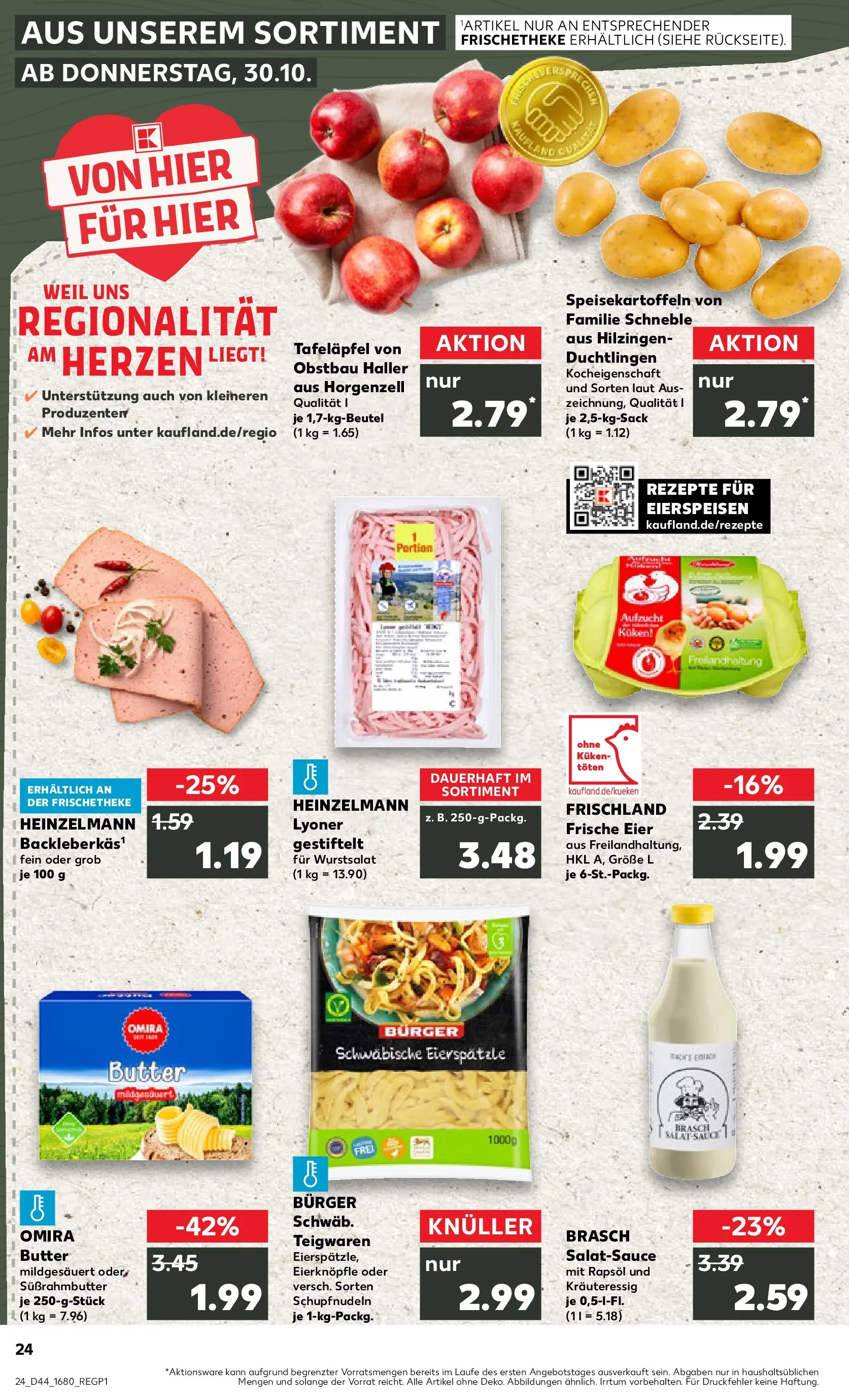 Prospekt Kaufland ab 30.10.2025 » Angebote Online zum Blättern | Seite: 24 | Produkte: Butter, Eier, Dressing, Pasta