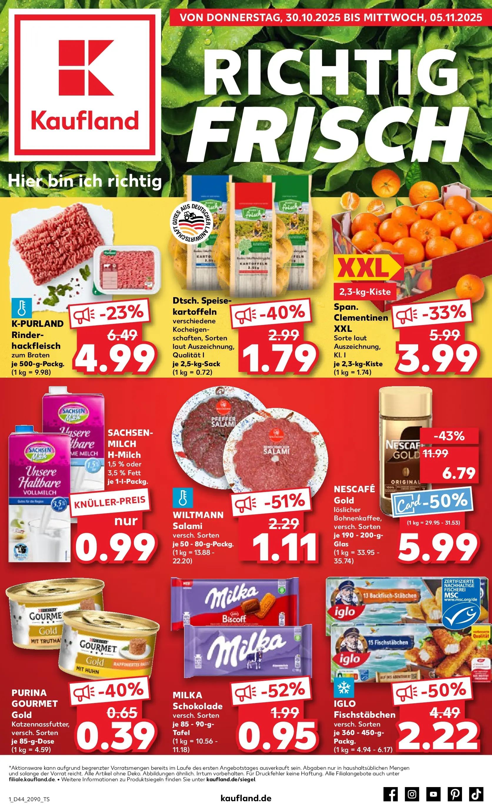 Prospekt Kaufland ab 30.10.2025 » Angebote und Werbung Online | Seite: 1 | Produkte: Milch, Milka, Nescafe gold, Hackfleisch Prospekt Kaufland ab 30.10.2025 » Angebote Online zum Blättern | Seite: 1 | Produkte: Milch, Milka, Nescafe gold, Hackfleisch