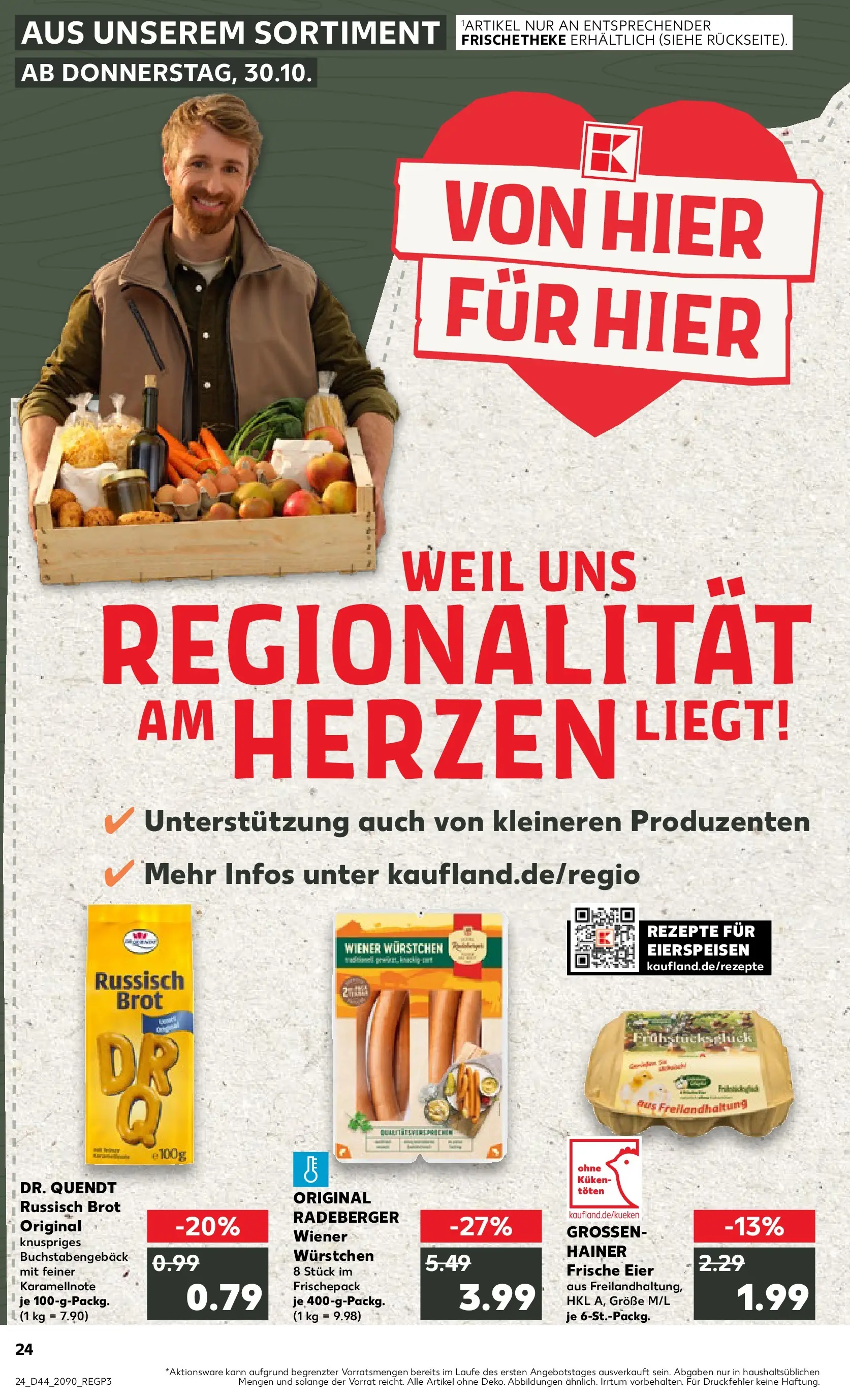 Prospekt Kaufland ab 30.10.2025 » Angebote und Werbung Online | Seite: 24 | Produkte: Wiener wurstchen, Eier, Brot Prospekt Kaufland ab 30.10.2025 » Angebote Online zum Blättern | Seite: 24 | Produkte: Wiener wurstchen, Eier, Brot