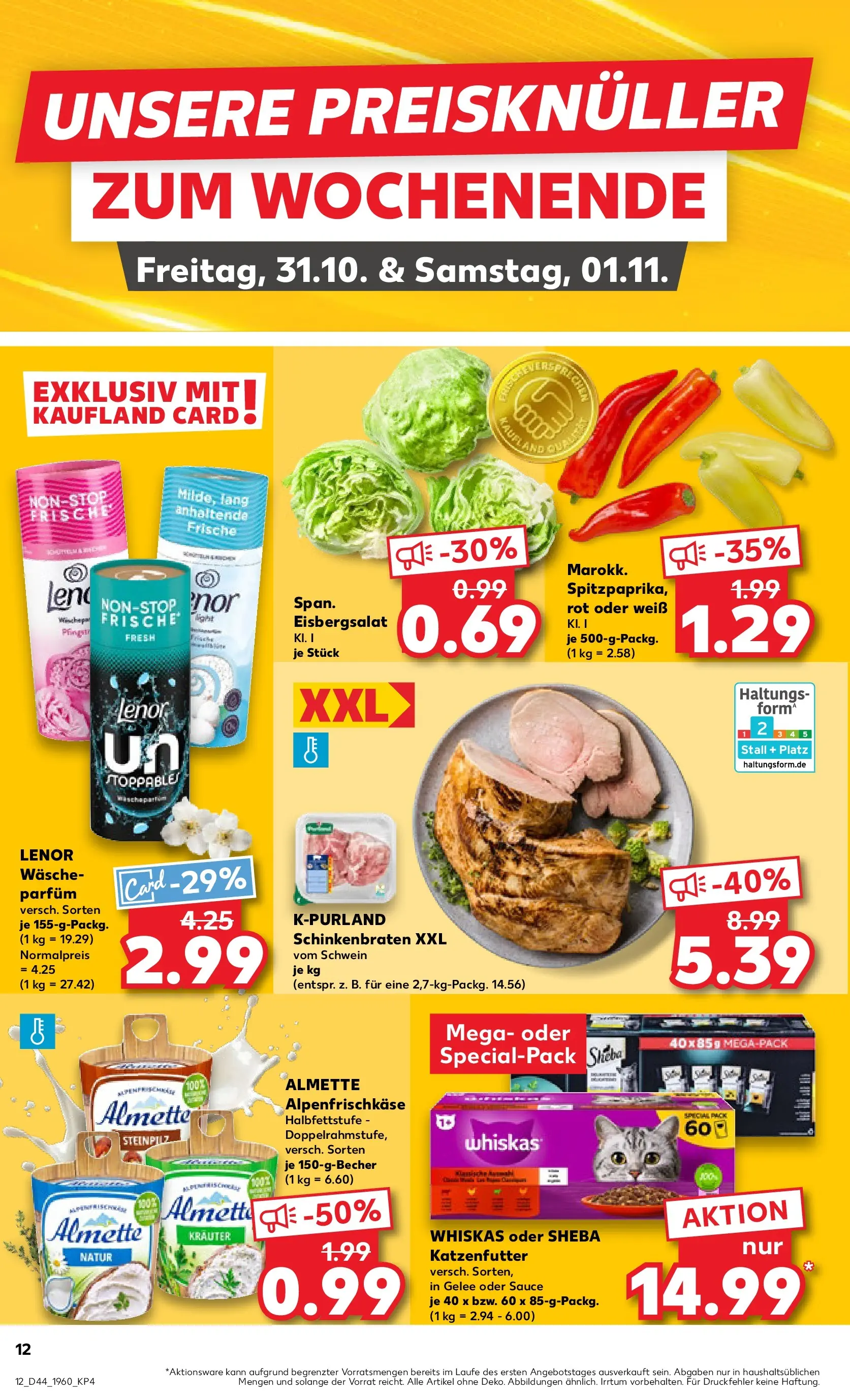 Prospekt Kaufland ab 30.10.2025 » Angebote Online zum Blättern | Seite: 12 | Produkte: Lenor, Almette, Katzenfutter, Parfüm