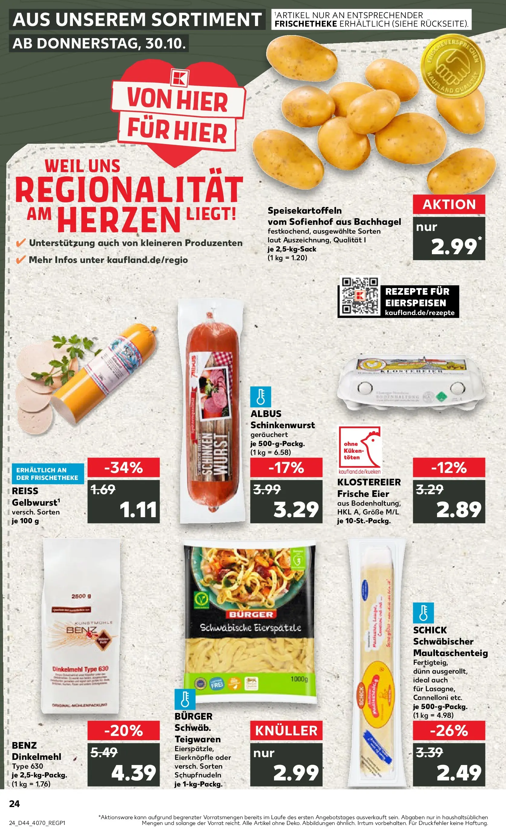 Prospekt Kaufland ab 30.10.2025 » Angebote und Werbung Online | Seite: 24 | Produkte: Eier, Burger, Wurst, Schinken Prospekt Kaufland ab 30.10.2025 » Angebote Online zum Blättern | Seite: 24 | Produkte: Eier, Burger, Wurst, Schinken
