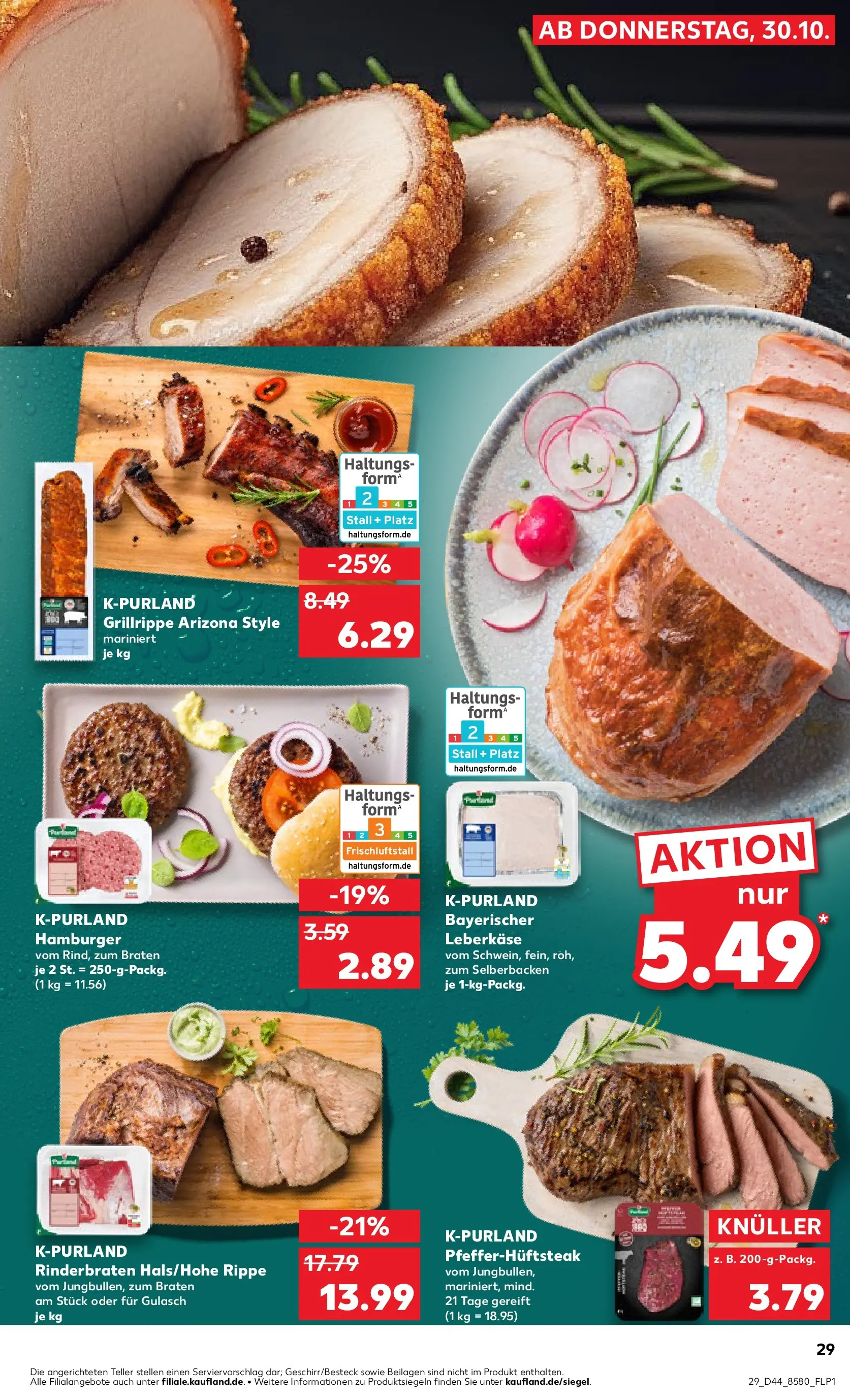 Prospekt Kaufland ab 30.10.2025 » Angebote Online zum Blättern | Seite: 29 | Produkte: Rinderbraten, Gulasch, Leberkase