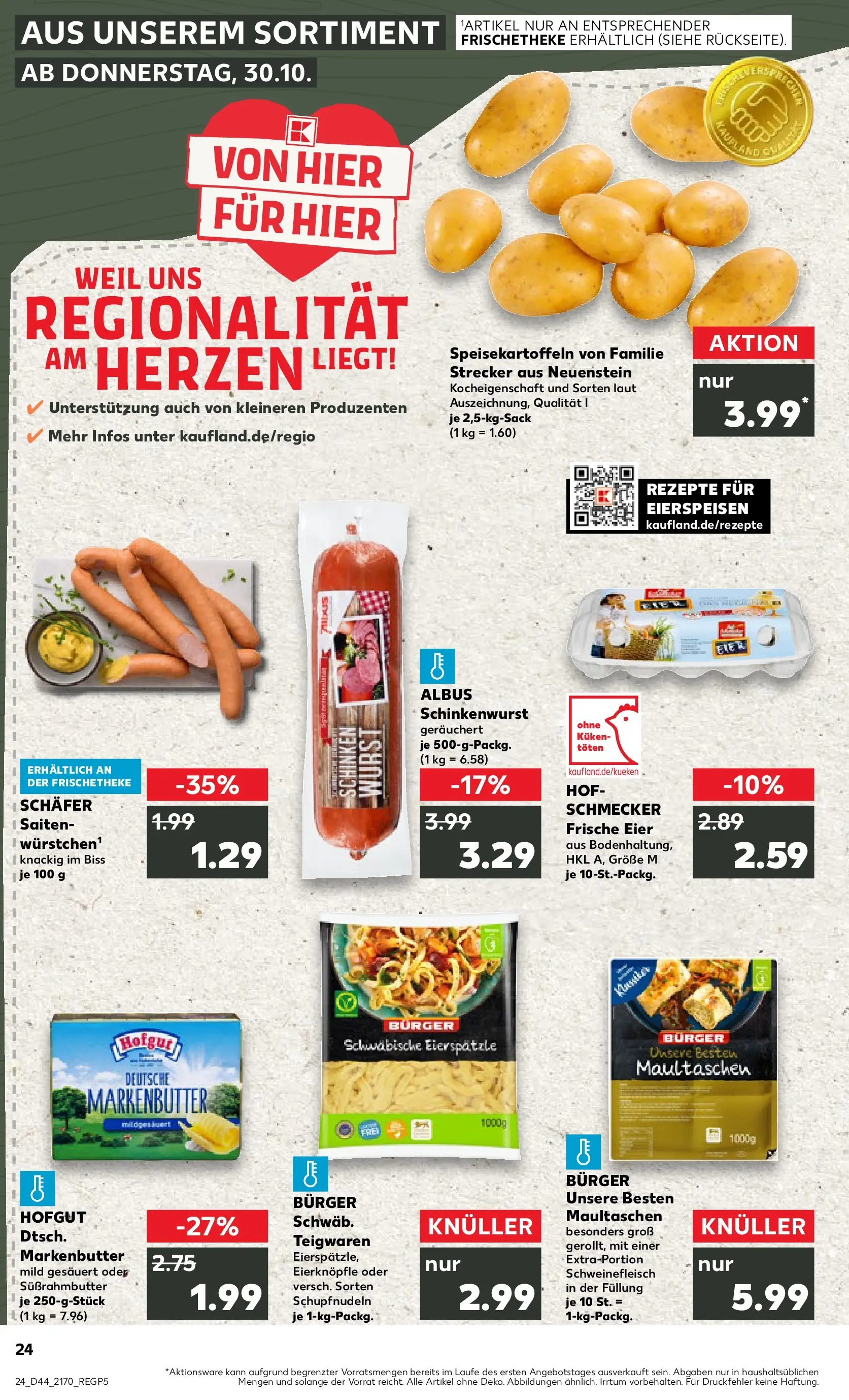 Prospekt Kaufland ab 30.10.2025 » Angebote und Werbung Online | Seite: 24 | Produkte: Eier, Burger, Schweinefleisch, Maultaschen Prospekt Kaufland ab 30.10.2025 » Angebote Online zum Blättern | Seite: 24 | Produkte: Eier, Burger, Schweinefleisch, Maultaschen