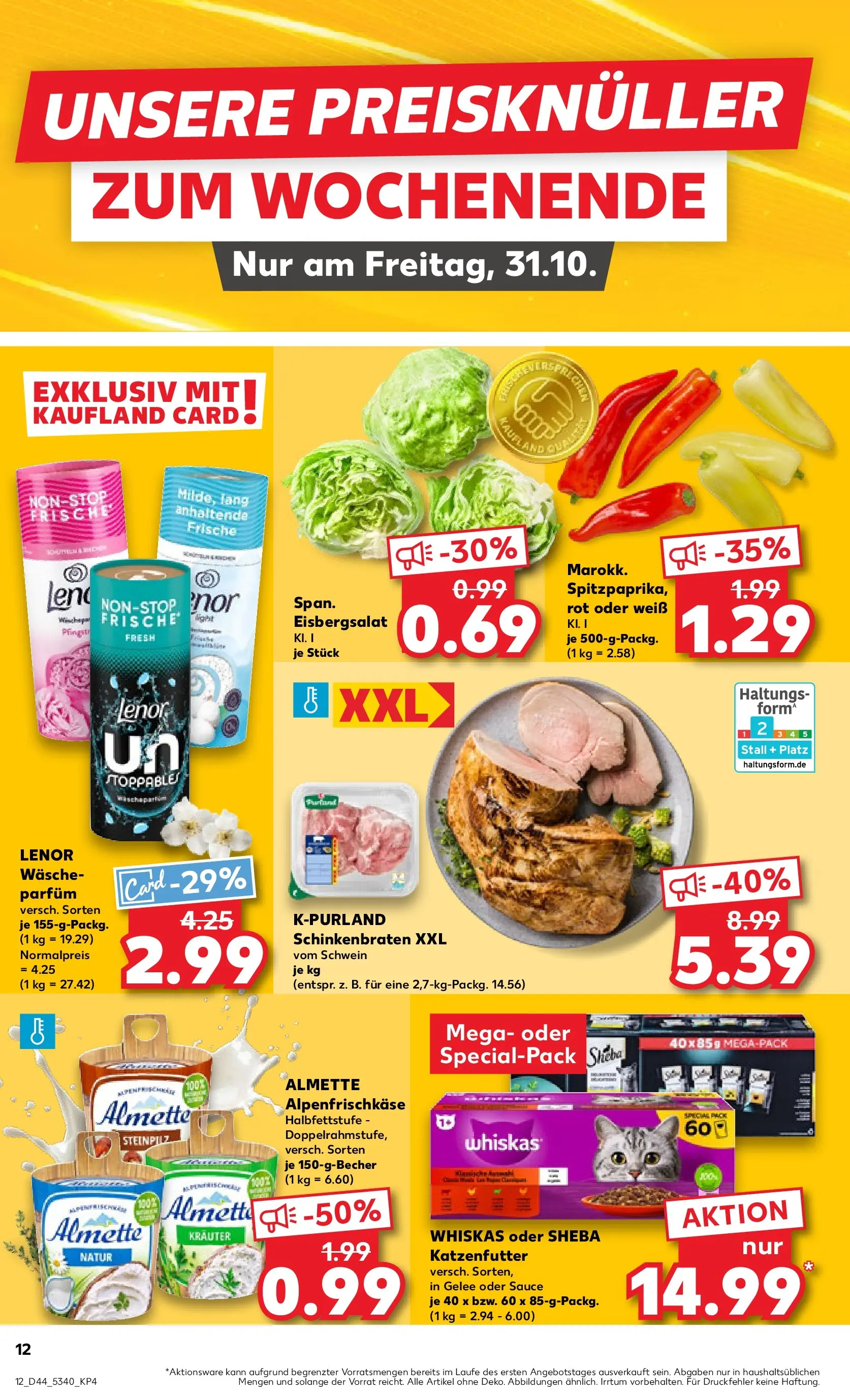 Prospekt Kaufland ab 30.10.2025 » Angebote und Werbung Online | Seite: 12 | Produkte: Lenor, Sheba, Eisbergsalat, Whiskas Prospekt Kaufland ab 30.10.2025 » Angebote Online zum Blättern | Seite: 12 | Produkte: Lenor, Sheba, Eisbergsalat, Whiskas