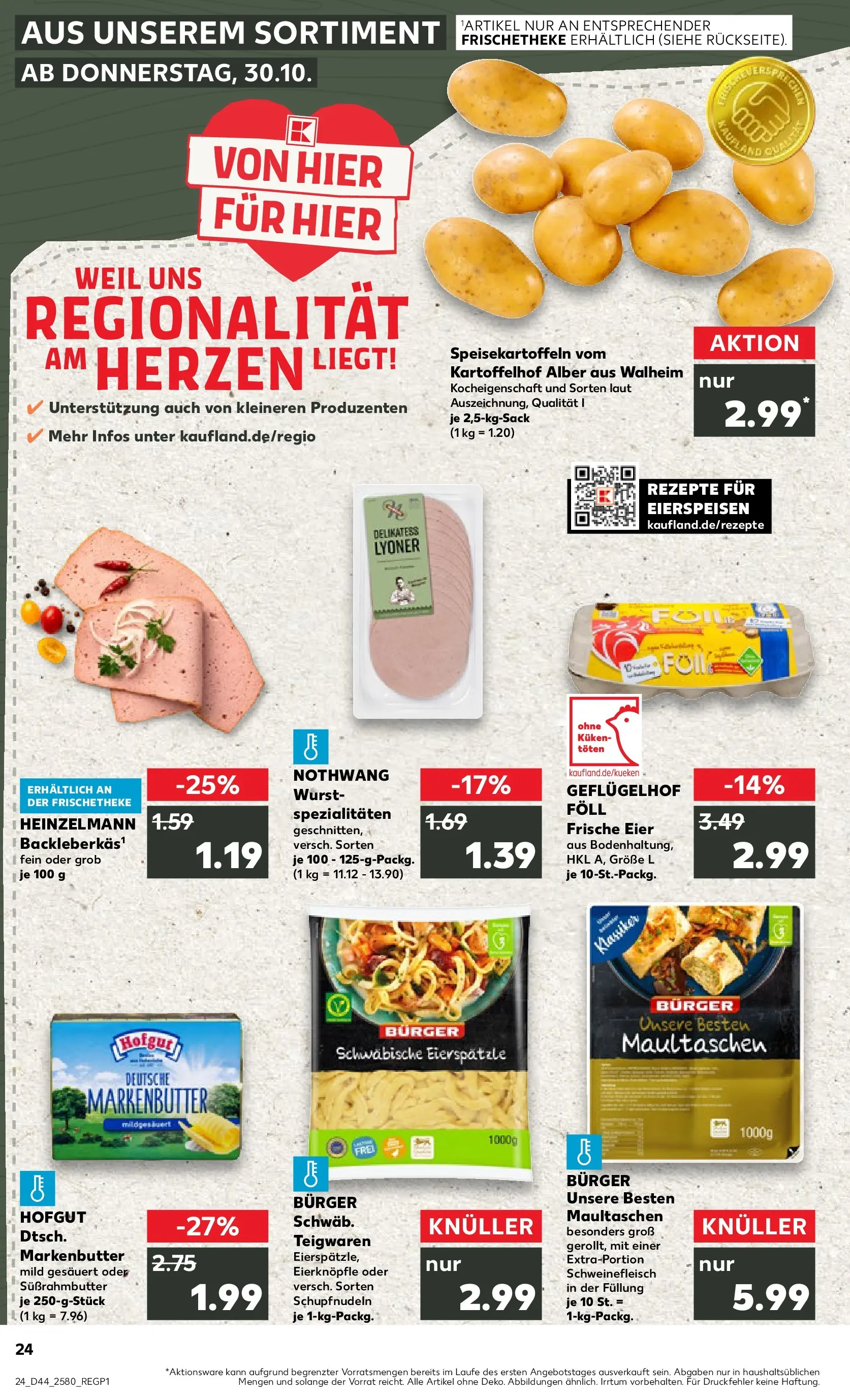 Prospekt Kaufland ab 30.10.2025 » Angebote Online zum Blättern | Seite: 24 | Produkte: Butter, Eier, Pasta, Schweinefleisch