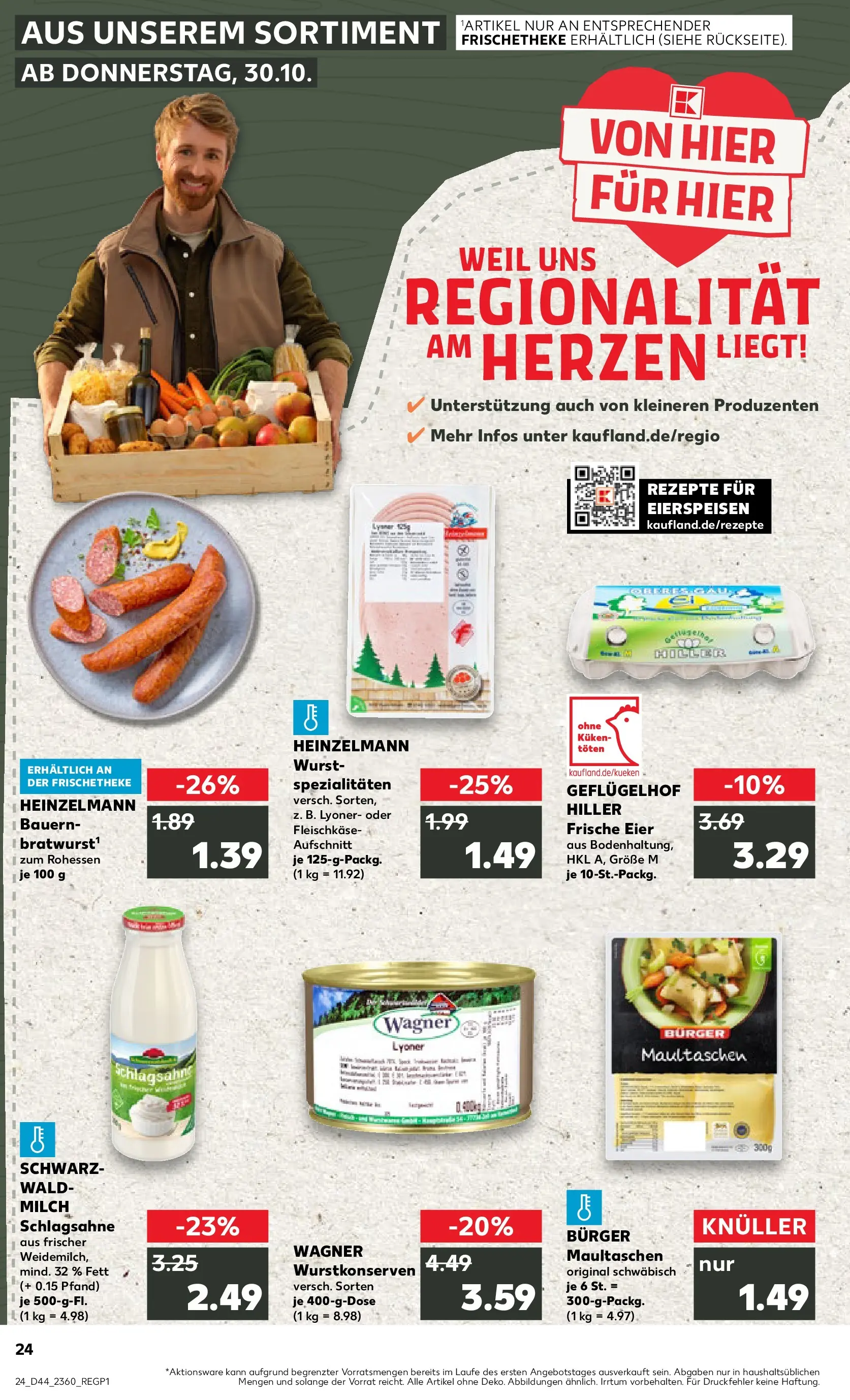 Prospekt Kaufland ab 30.10.2025 » Angebote und Werbung Online | Seite: 24 | Produkte: Schlagsahne, Eier, Burger, Maultaschen Prospekt Kaufland ab 30.10.2025 » Angebote Online zum Blättern | Seite: 24 | Produkte: Schlagsahne, Eier, Burger, Maultaschen
