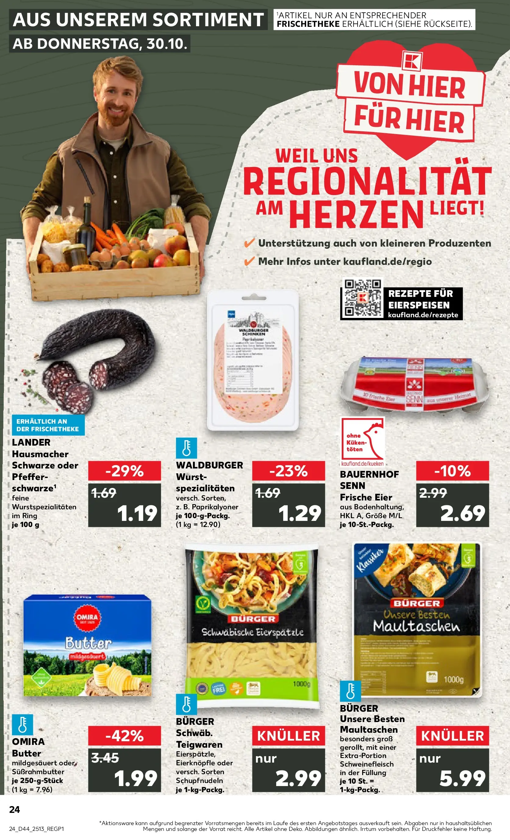 Prospekt Kaufland ab 30.10.2025 » Angebote Online zum Blättern | Seite: 24 | Produkte: Eier, Burger, Schinken, Schweinefleisch