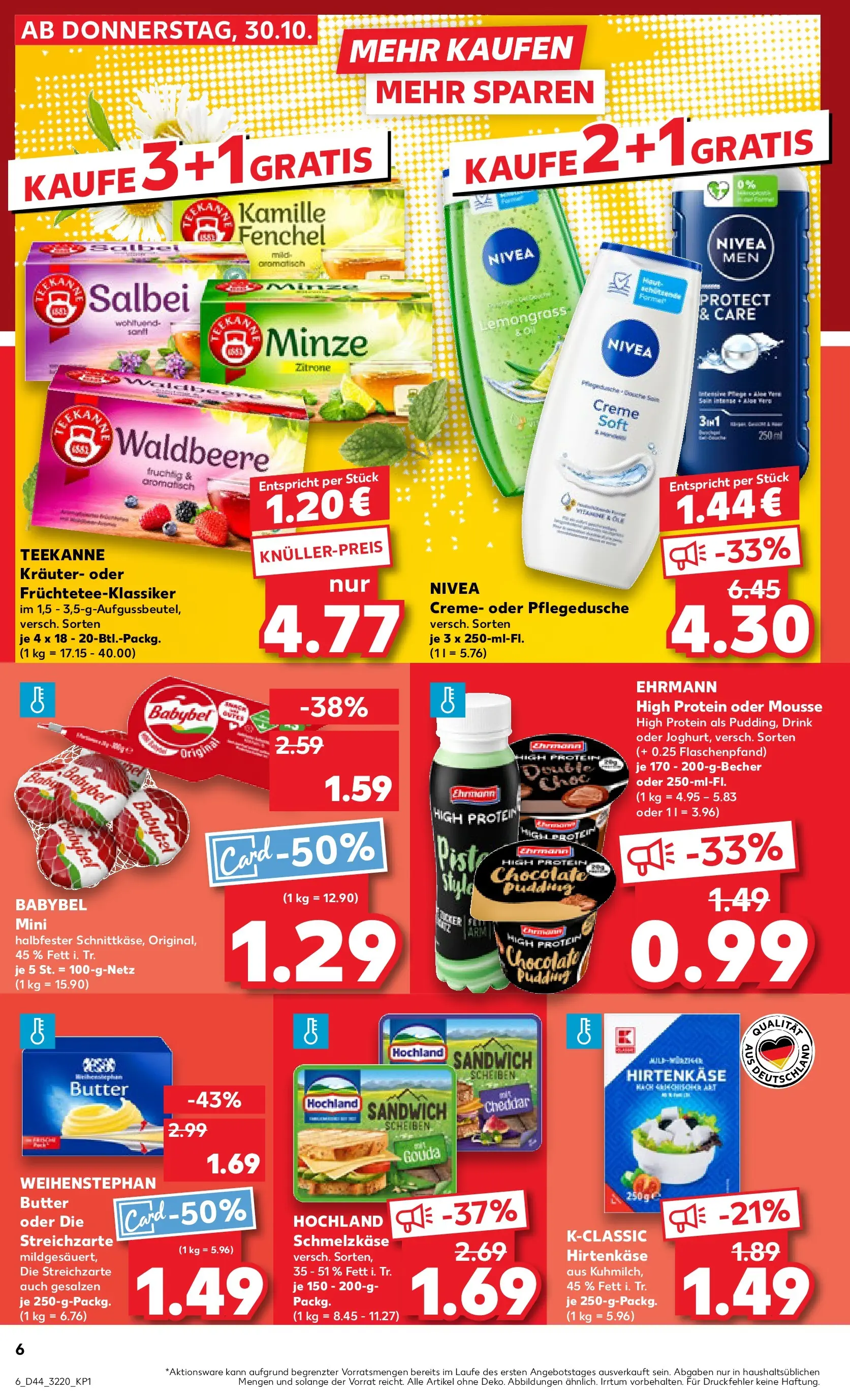 Prospekt Kaufland ab 30.10.2025 » Angebote Online zum Blättern | Seite: 6 | Produkte: Butter, Weihenstephan butter, Teekanne, Babybel