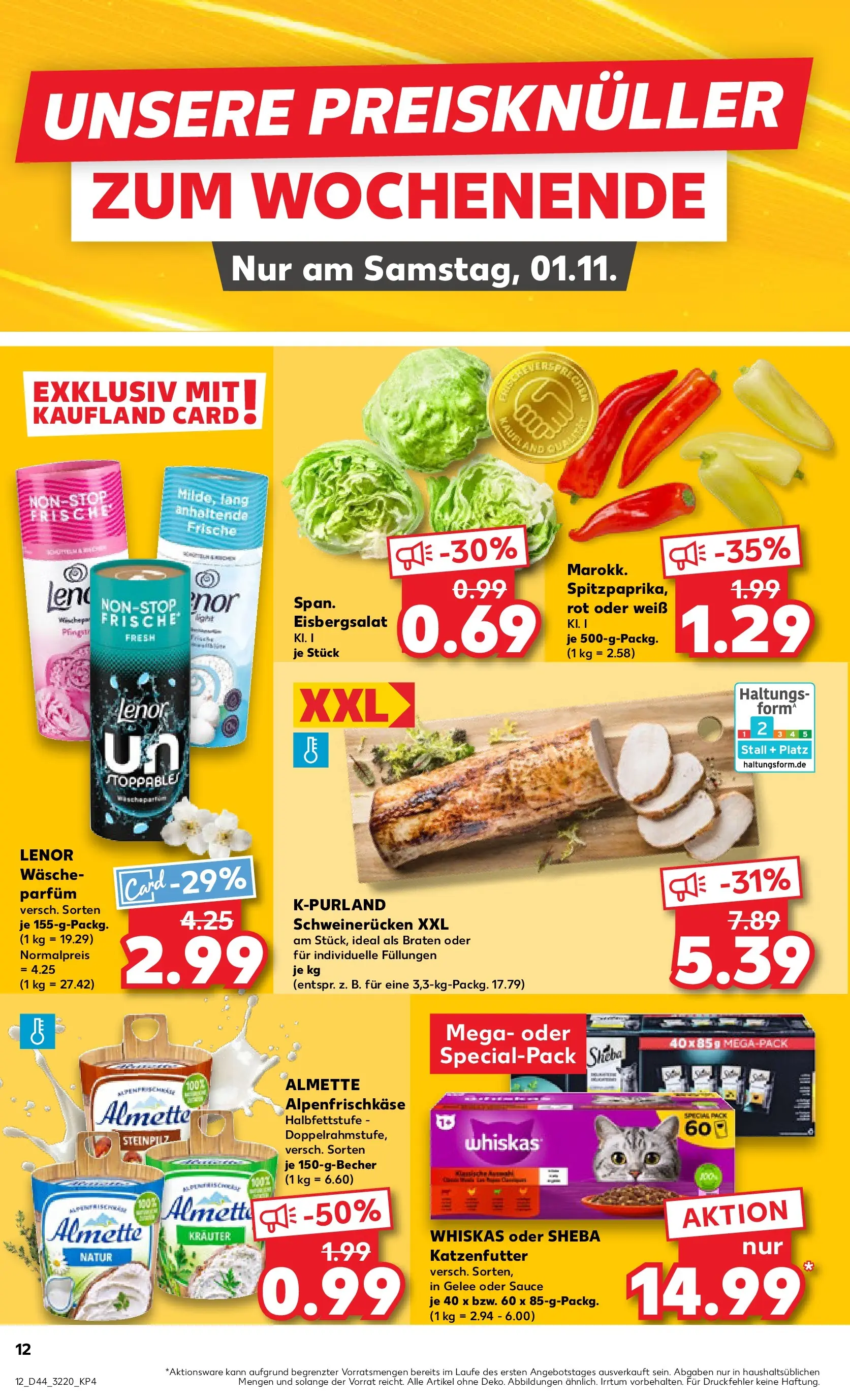 Prospekt Kaufland ab 30.10.2025 » Angebote Online zum Blättern | Seite: 12 | Produkte: Almette, Parfüm, Eisbergsalat, Whiskas