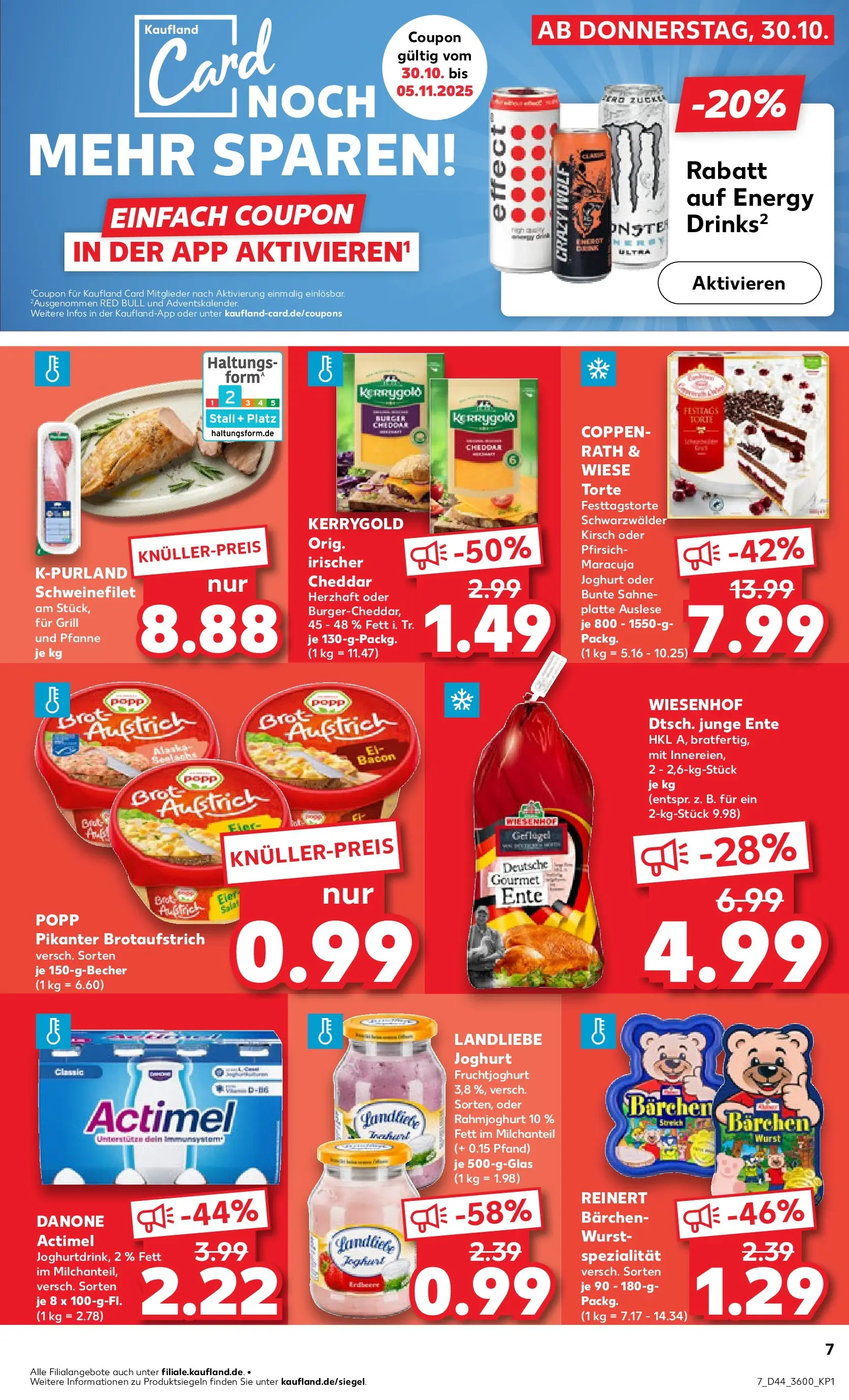 Prospekt Kaufland ab 29.10.2025 » Angebote und Werbung Online | Seite: 7 | Produkte: Actimel, Red bull, Schweinefilet, Pfirsich Prospekt Kaufland ab 29.10.2025 » Angebote Online zum Blättern | Seite: 7 | Produkte: Actimel, Red bull, Schweinefilet, Pfirsich