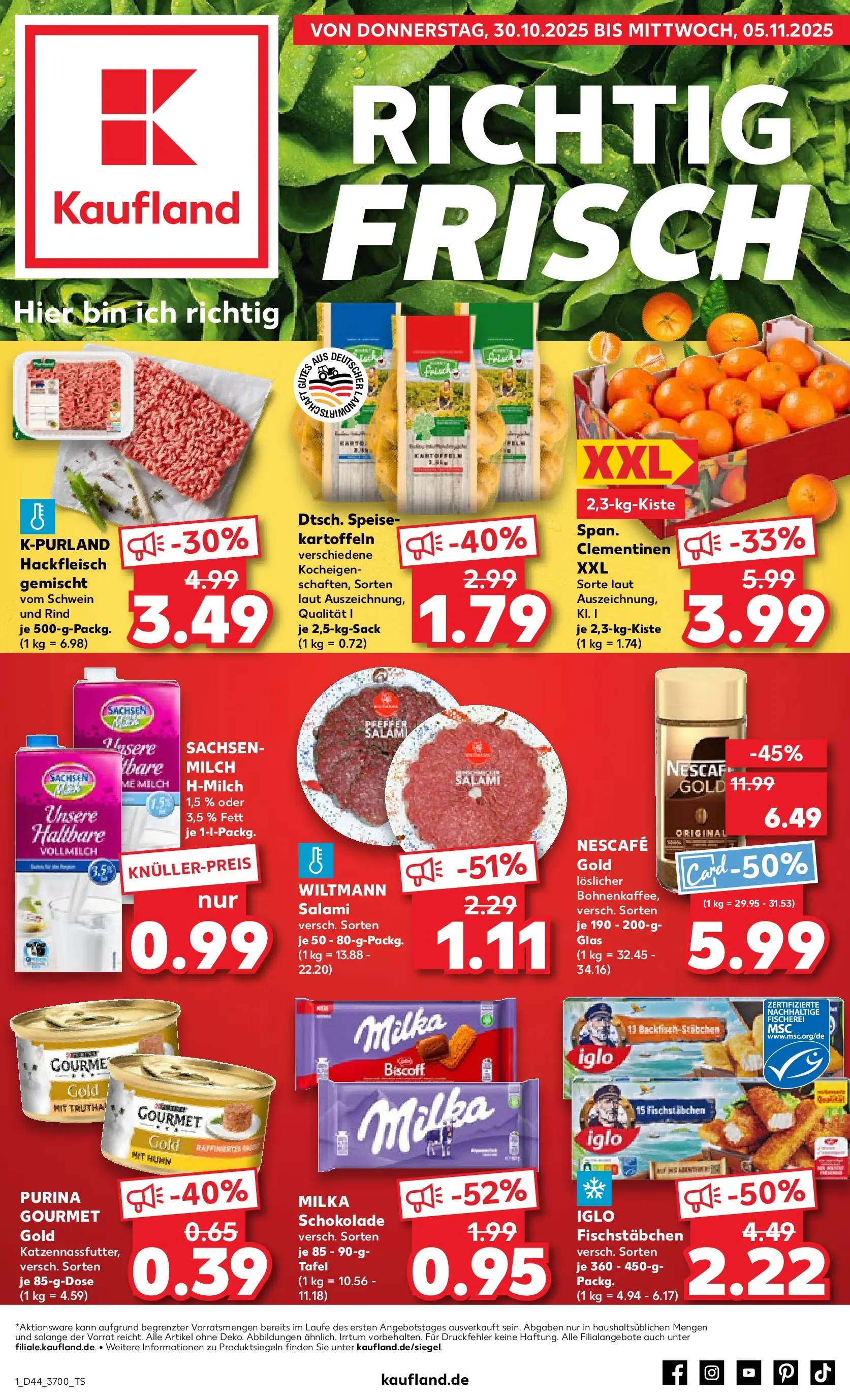 Prospekt Kaufland ab 30.10.2025 » Angebote und Werbung Online | Seite: 1 | Produkte: Milka schokolade, Milka, Kartoffeln, Hackfleisch Prospekt Kaufland ab 30.10.2025 » Angebote Online zum Blättern | Seite: 1 | Produkte: Milka schokolade, Milka, Kartoffeln, Hackfleisch